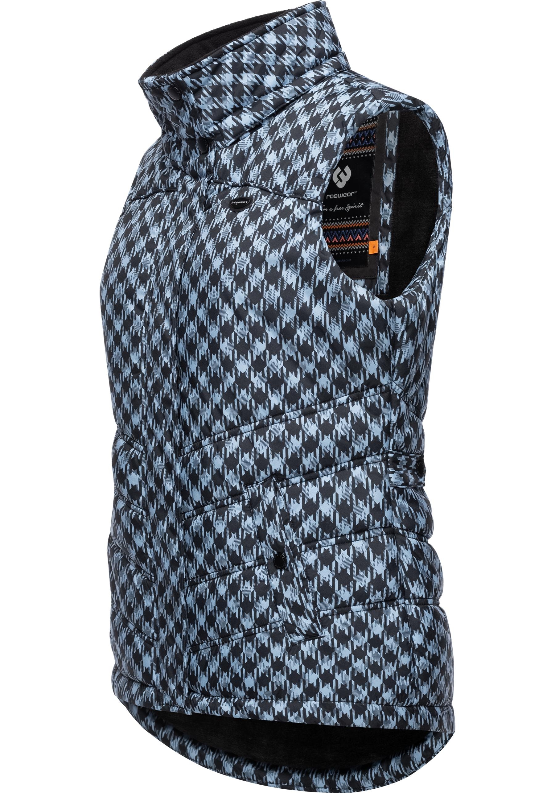 Ragwear Steppweste »Hesty Print«, Weste mit abnehmbarer Kapuze und Hahnentritt Muster