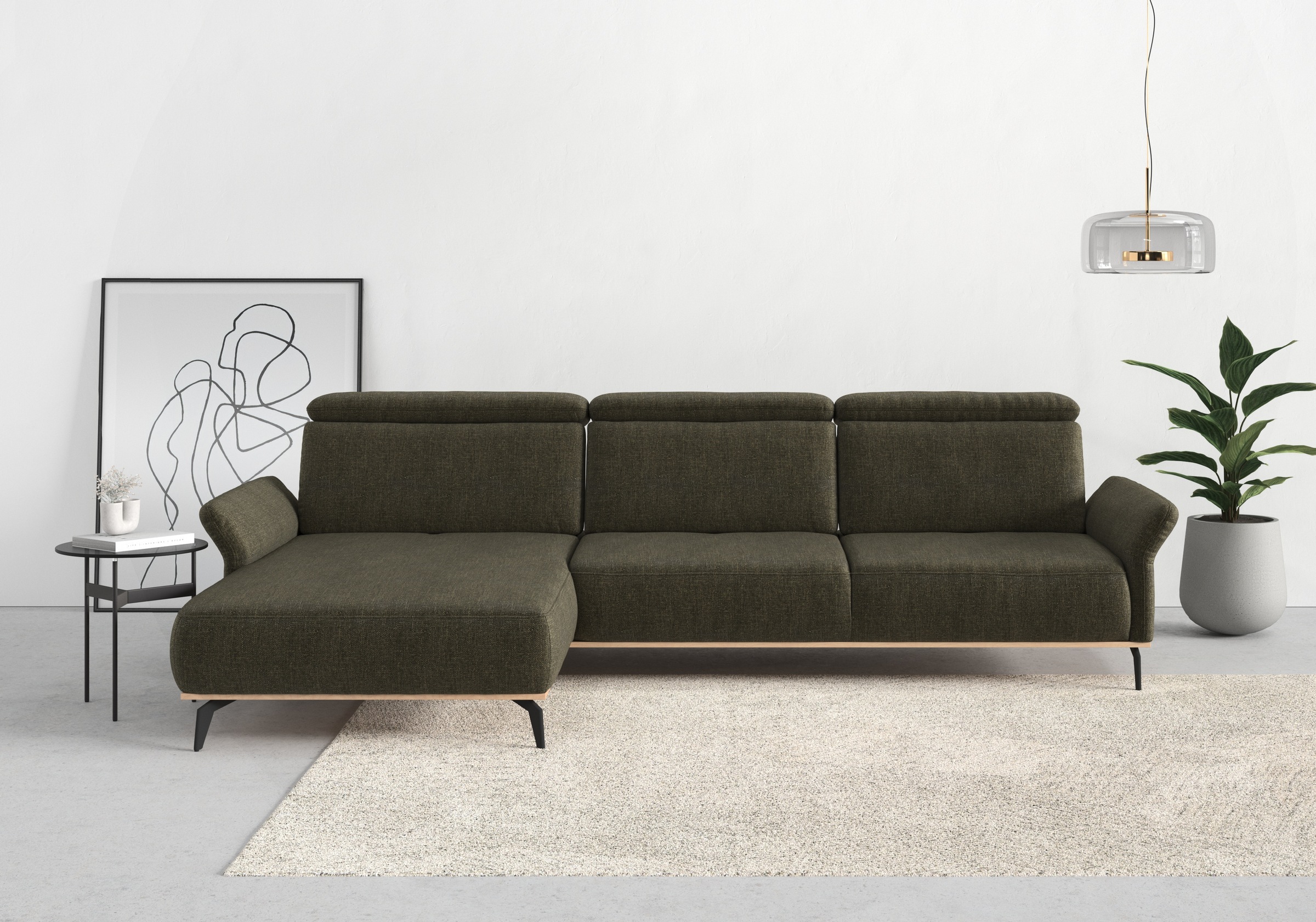 Places of Style Ecksofa »Fjord L-Form«, massiv, wahlweise mit Armlehnfunktion, Kopf- Sitztiefenverstellung