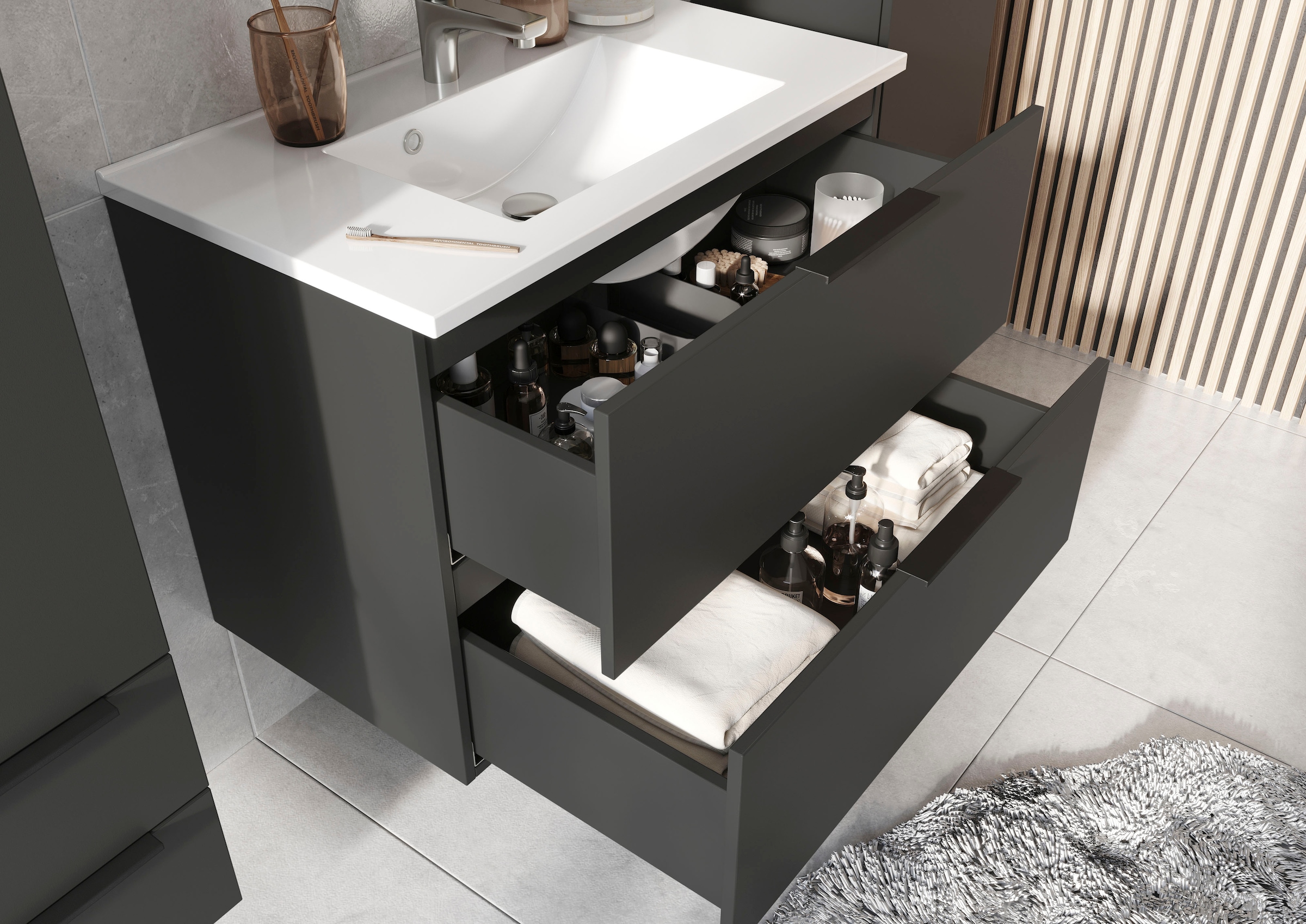 GERMANIA Badmöbel-Set »Crandon«, (3 St.), inkl. WT-Unterschrank, Spiegelschrank und Schrank
