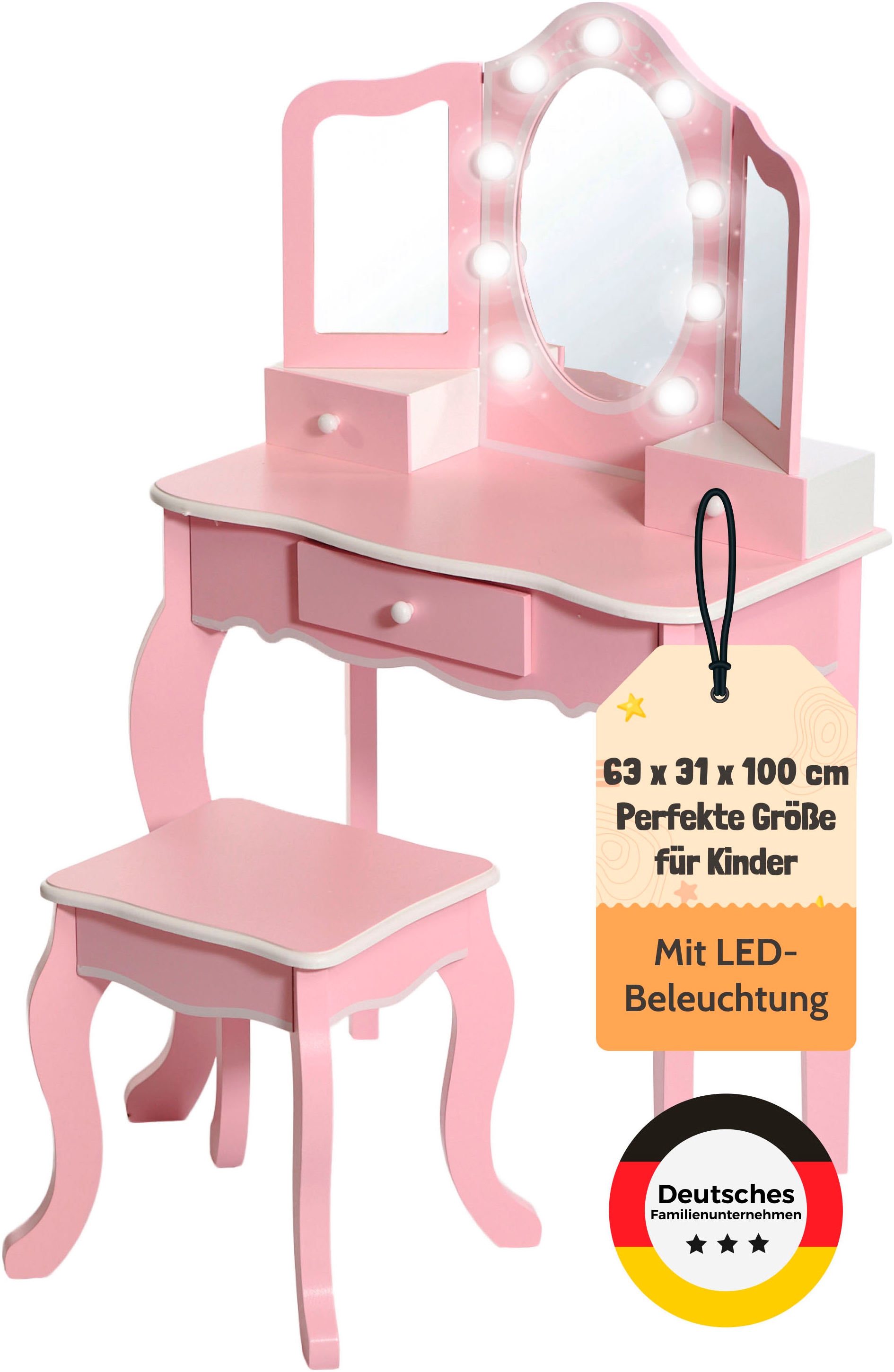 CHIC2000 Schminktisch »pastellrosa«, mit großen LED-Lichter rund um den Spiegel und Hocker