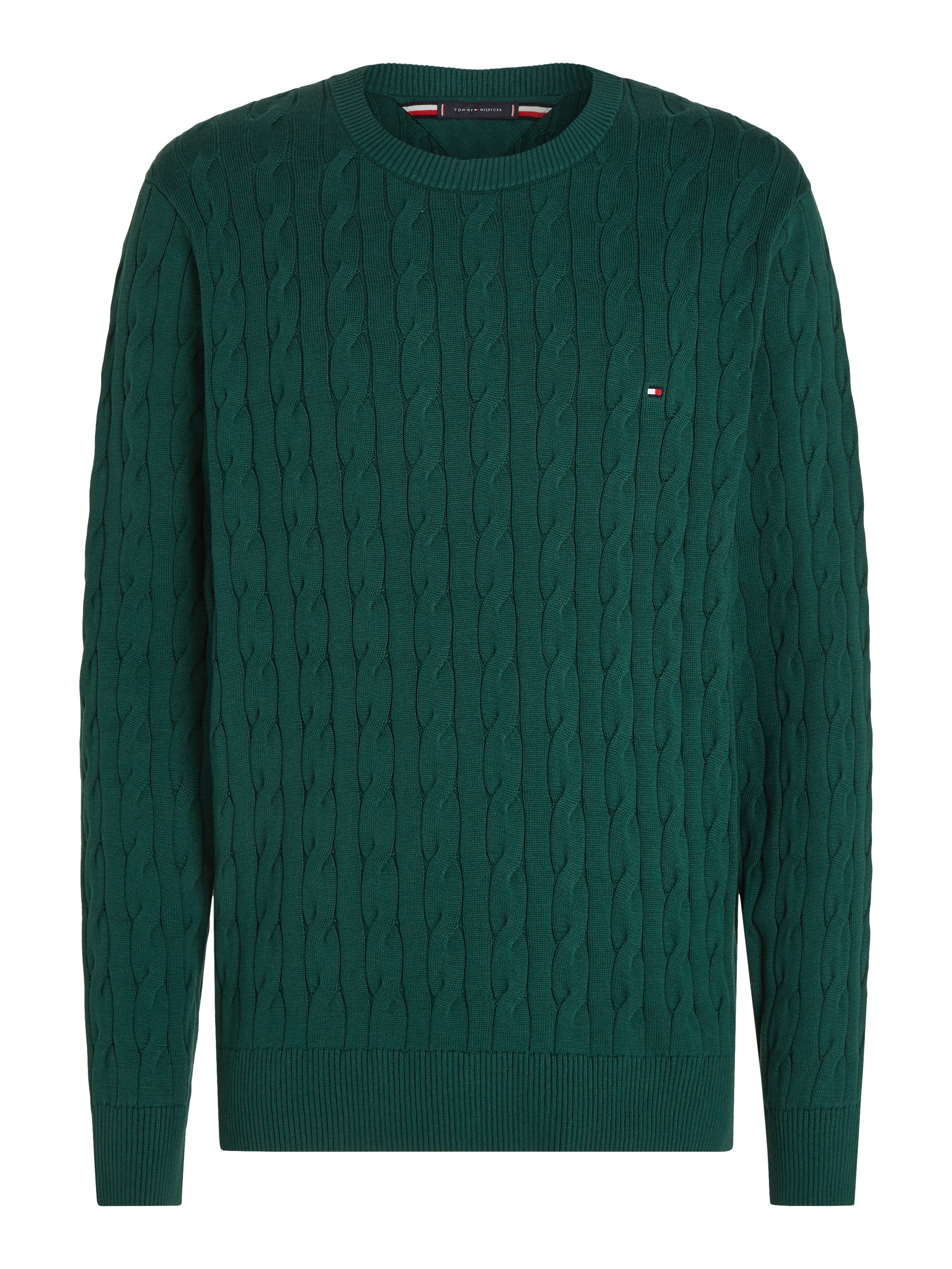 Tommy Hilfiger Strickpullover »CLASSIC CABLE CREW NECK mit Strukturstrick und Flaglabel« unifarben, casual, regular fit, Baumwolle, Rundhals