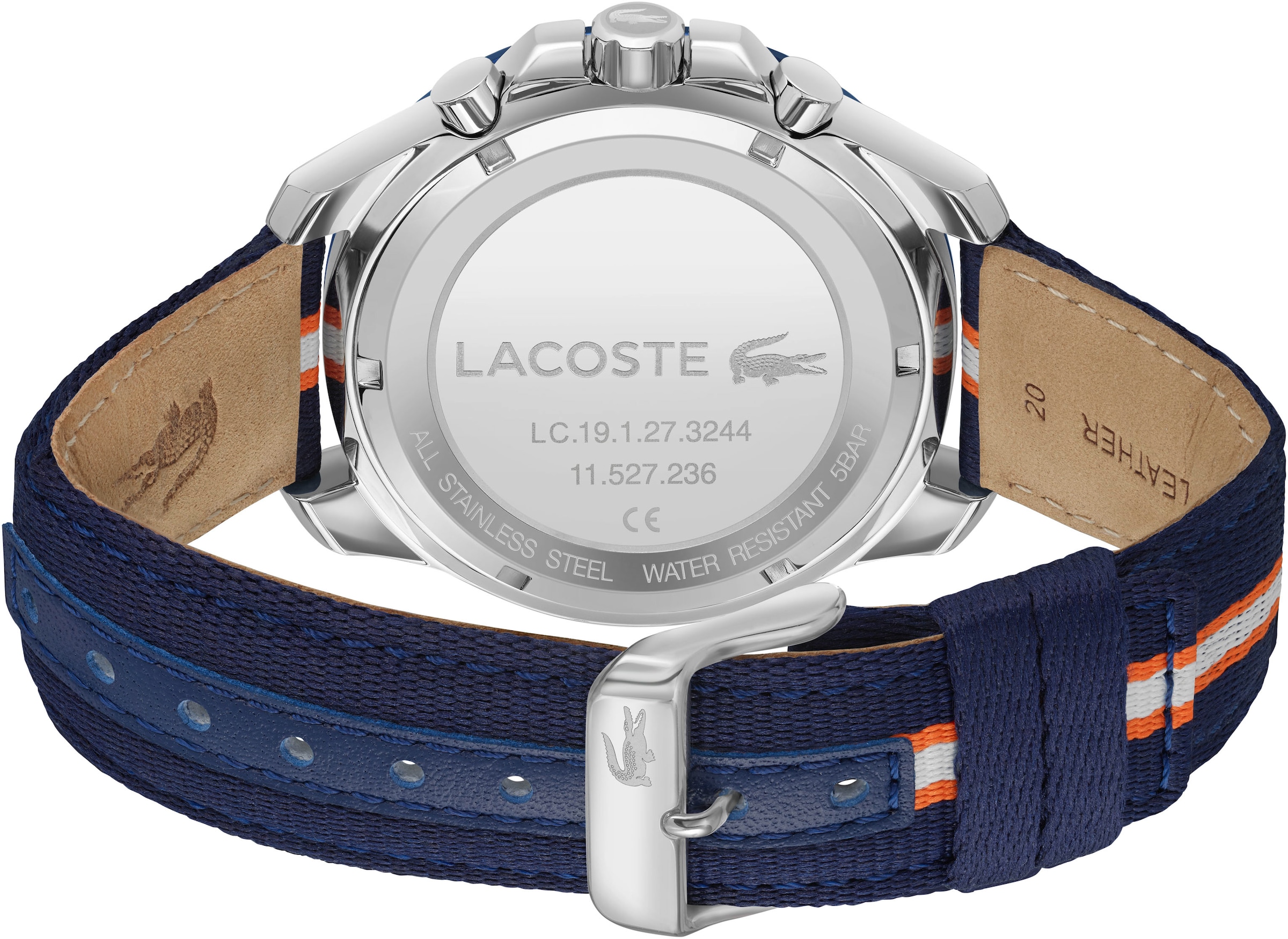 Lacoste Multifunktionsuhr »TORONGA«, Quarzuhr, Armbanduhr, Herren, Datum, Dualzeit, Textilarmband