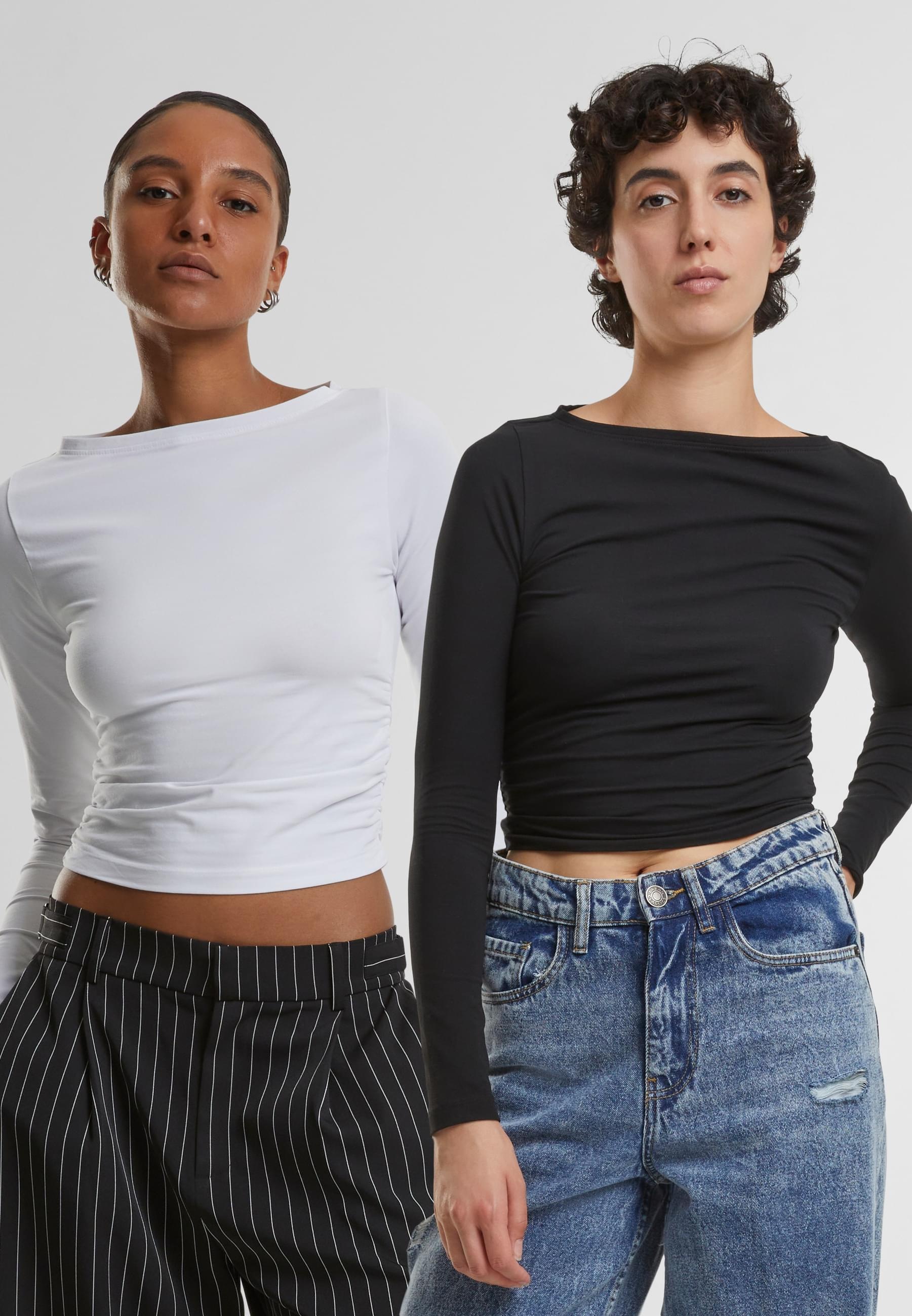 URBAN CLASSICS Longsleeve »Urban Classics Ladies Ruffled Super Slim Longsleeve 2-Pack«, (1 tlg.)