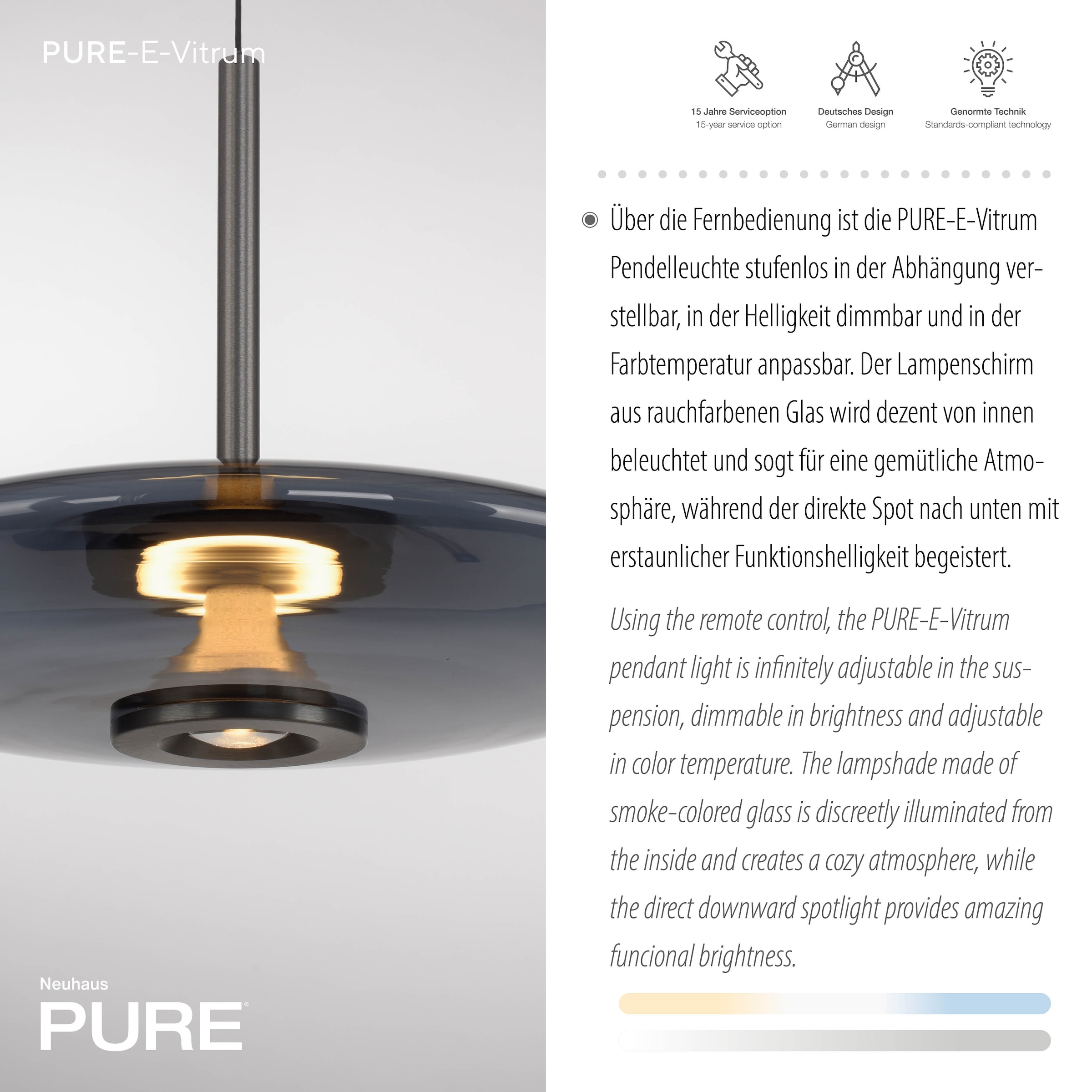 Neuhaus PURE LED Pendelleuchte »PURE E-Vitrum« LED-Board 1 Stk. warmweiß - kaltweiß e-LIFT®-Funktion, CCT, dimmbar über Fernbedíenung