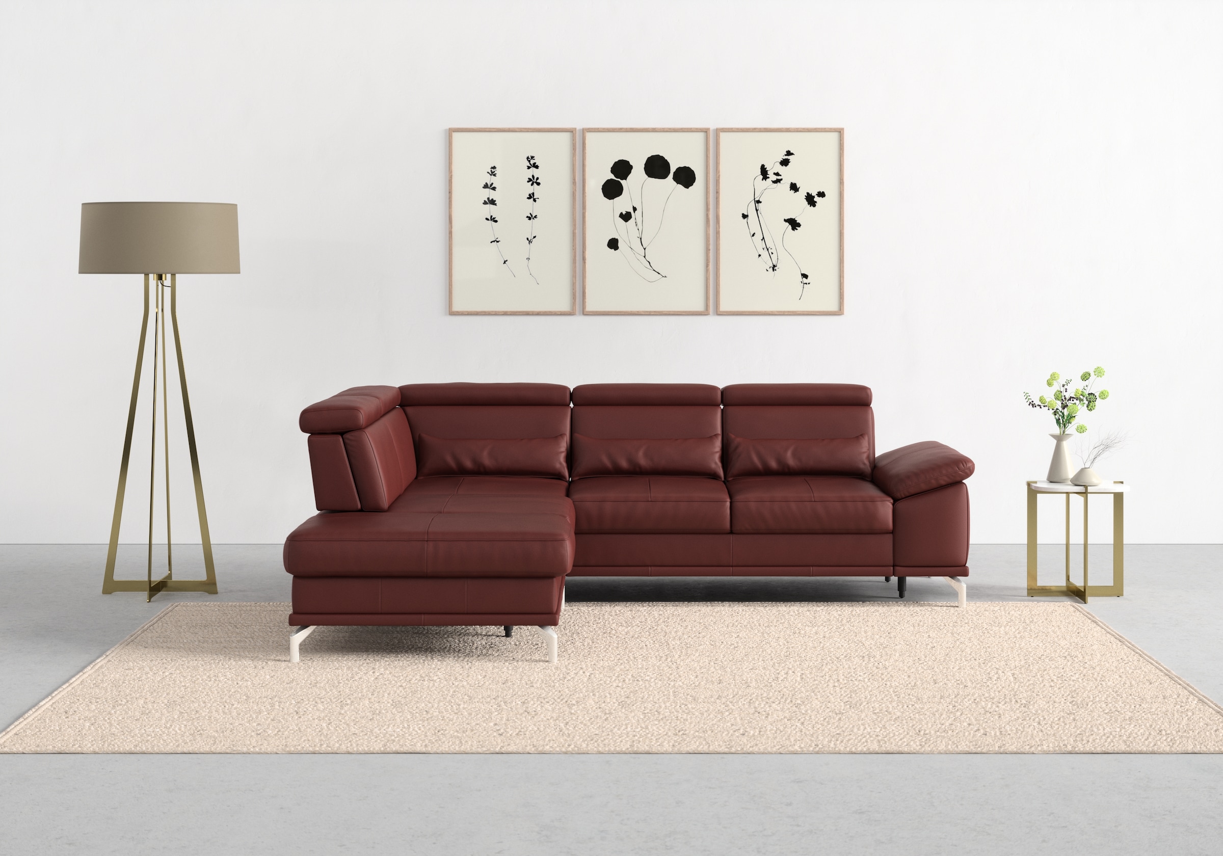 sit&more Ecksofa "Cabrio L-Form, B: 274 cm, mit Sitztiefen-, Arm- & Kopfteilverstellung" 3 Nierenkissen, Federkern, optional Schlaffunktion und Stauraum