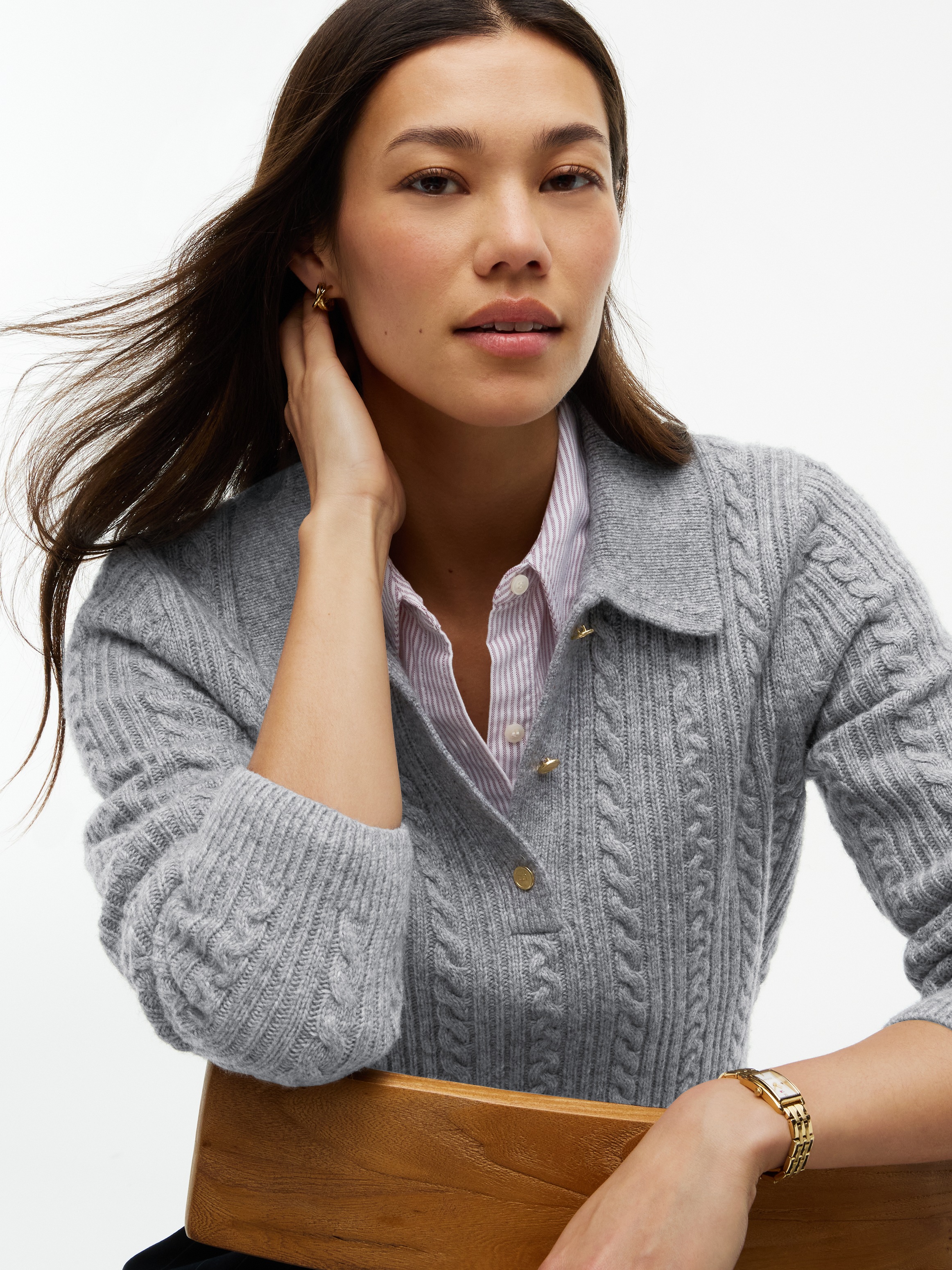 Tommy Hilfiger Polokragenpullover »LS POLO CABLE SWEATER REG FIT« Materialmix, mit Zopfmuster