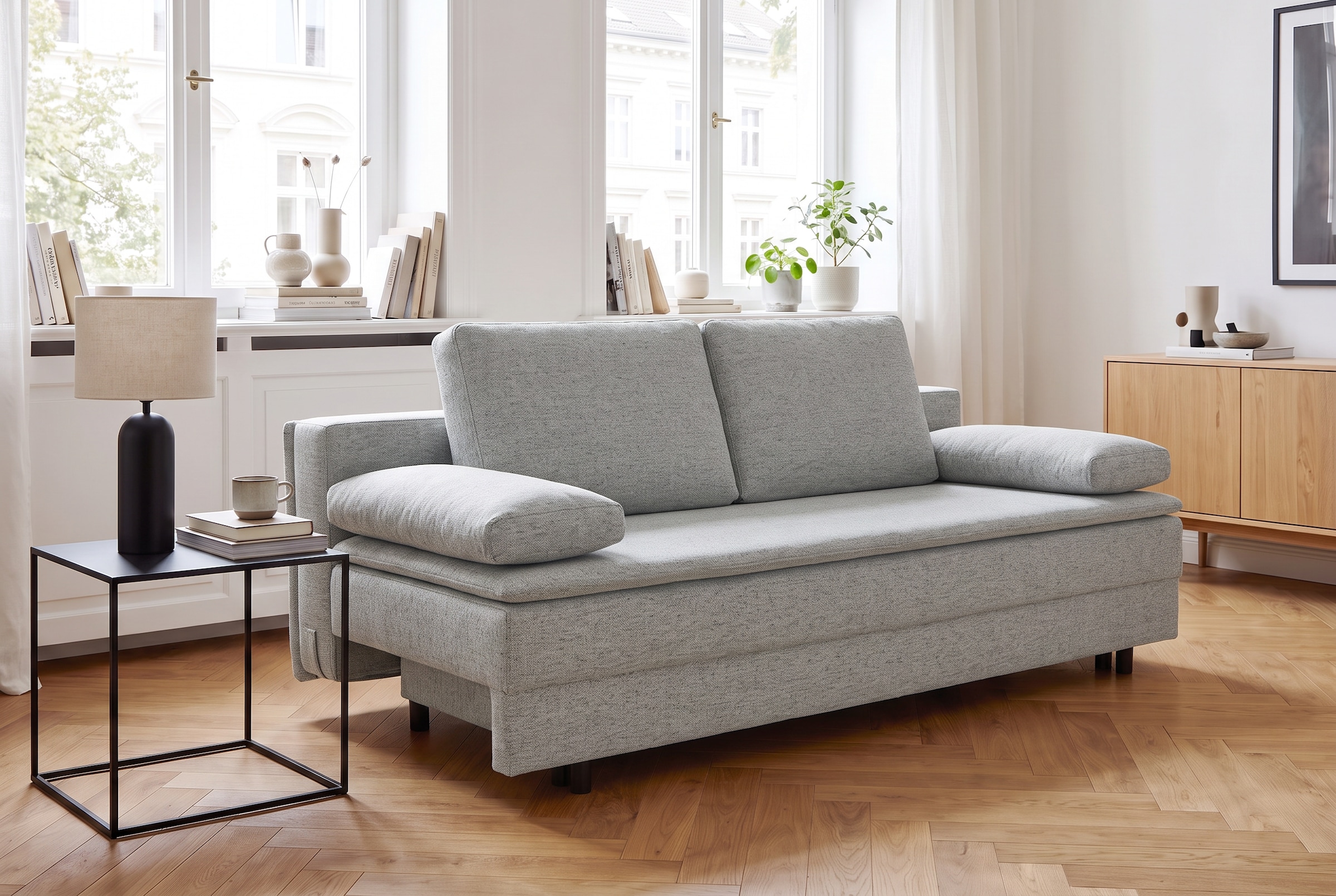 OTTO home Schlafsofa "JANNIKO Feinstruktur, Breite: 193 cm, Liegefläche 124x193 cm" mit Bettfunktion & Bettkasten