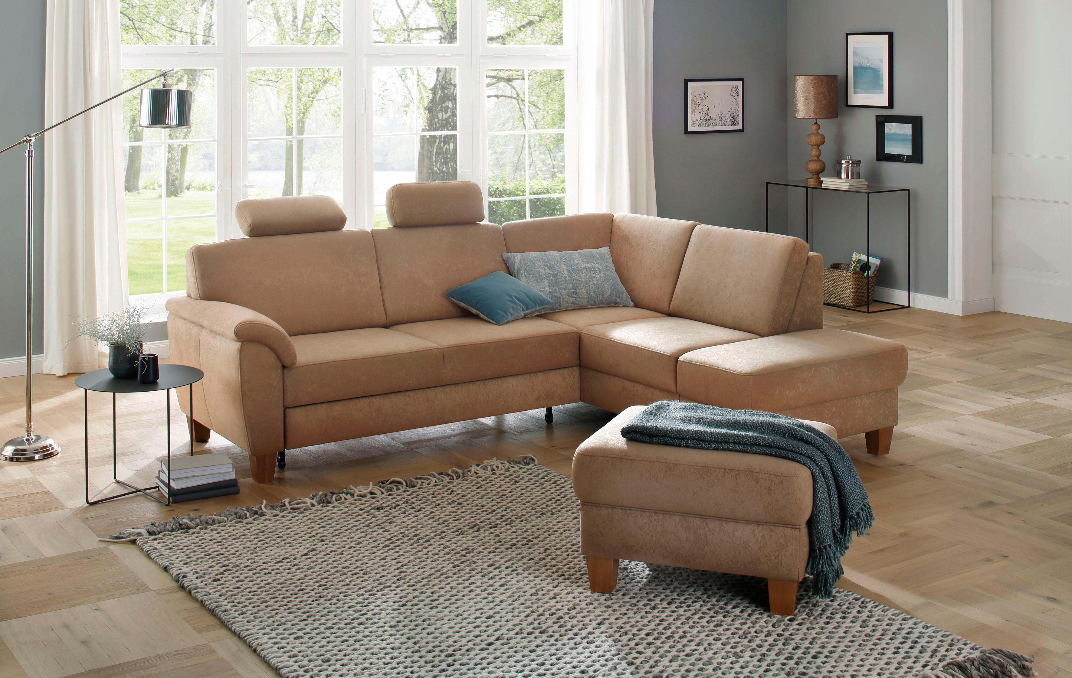 OTTO home Ecksofa "Alta L-Form" mit Federkern und Kontrastnaht, Füße Buche eichefarben