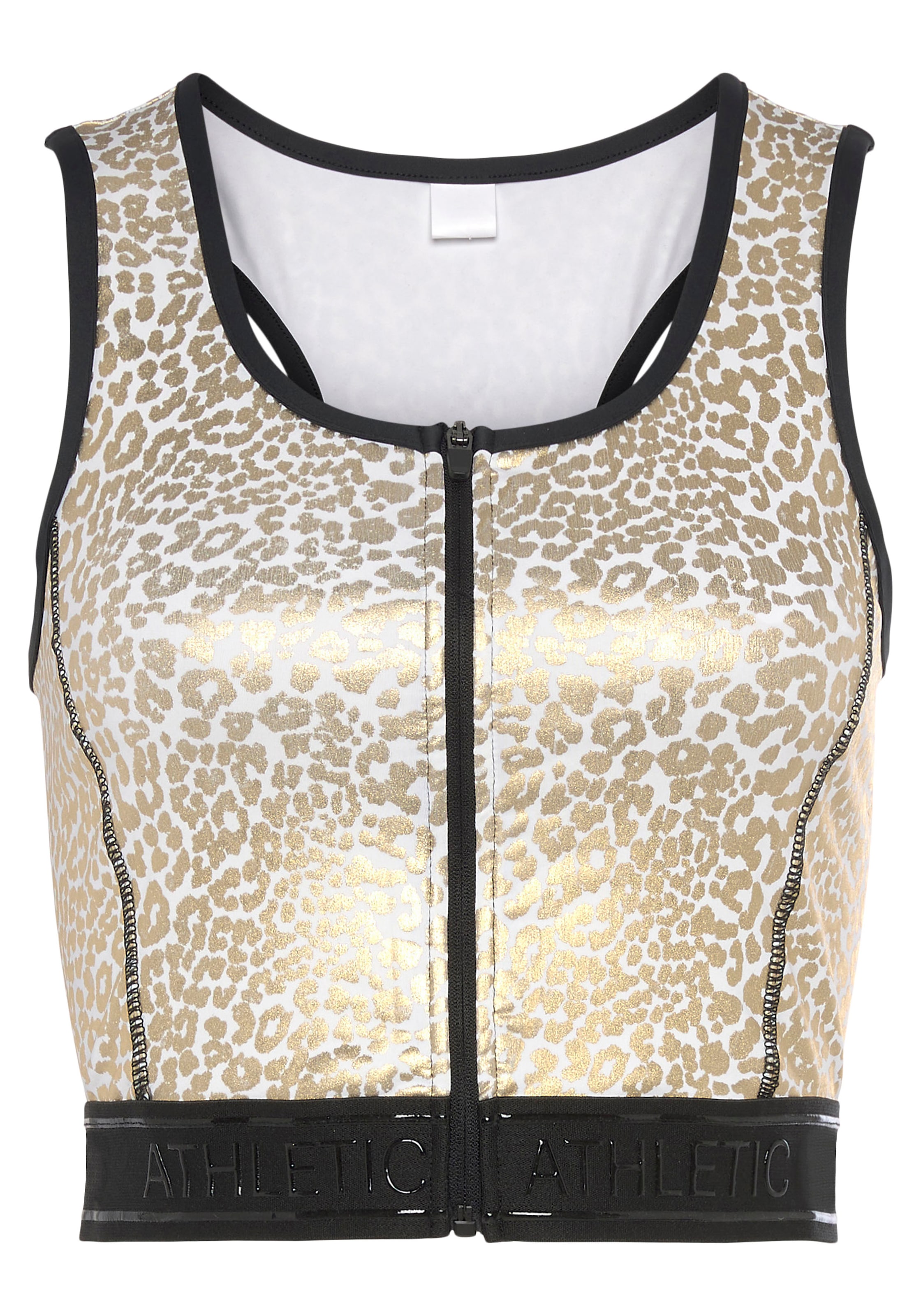 LASCANA ACTIVE Crop-Top, Sporttop mit glänzendem Animalprint und 3D-Schrift günstig online kaufen