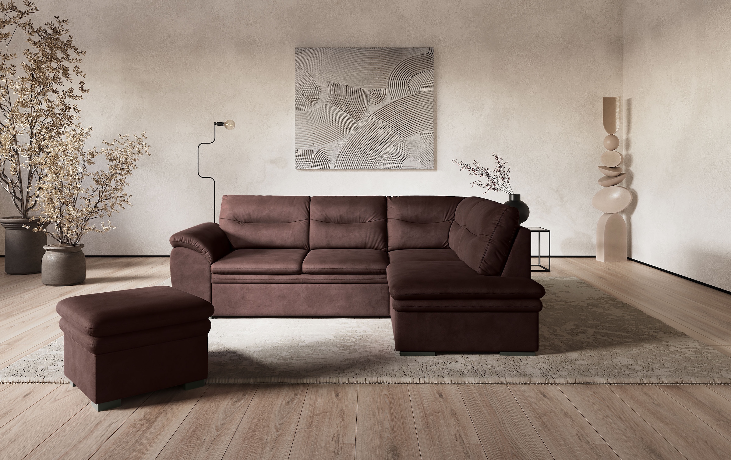 COTTA Ecksofa "Leandra L-Form" wahlweise mit Schlaffunktion & Bettkasten
