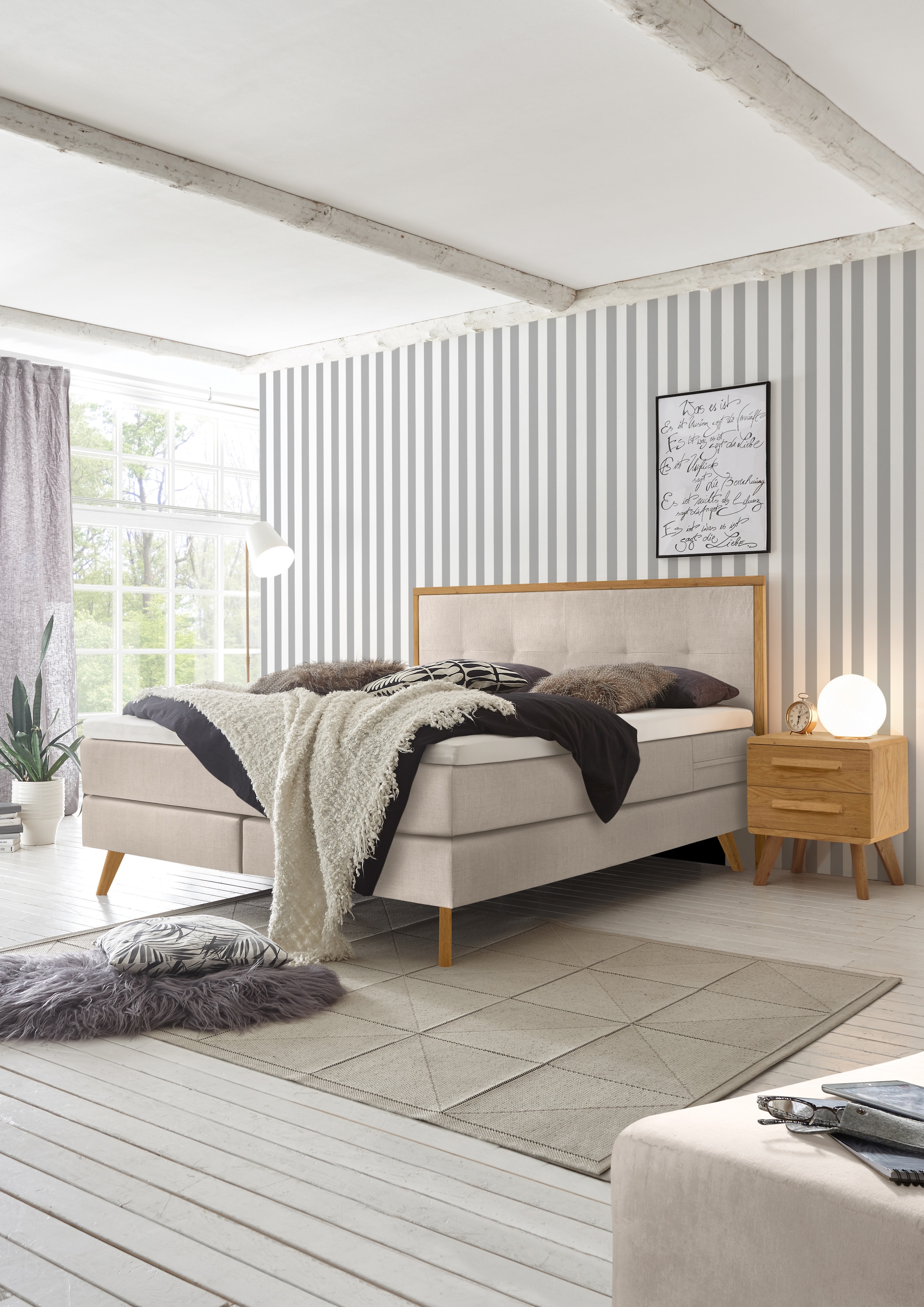 HASENA Boxspringbett Nordic, inkl. Topper, Kopfteilrahmen und Füsse aus massiver Eiche