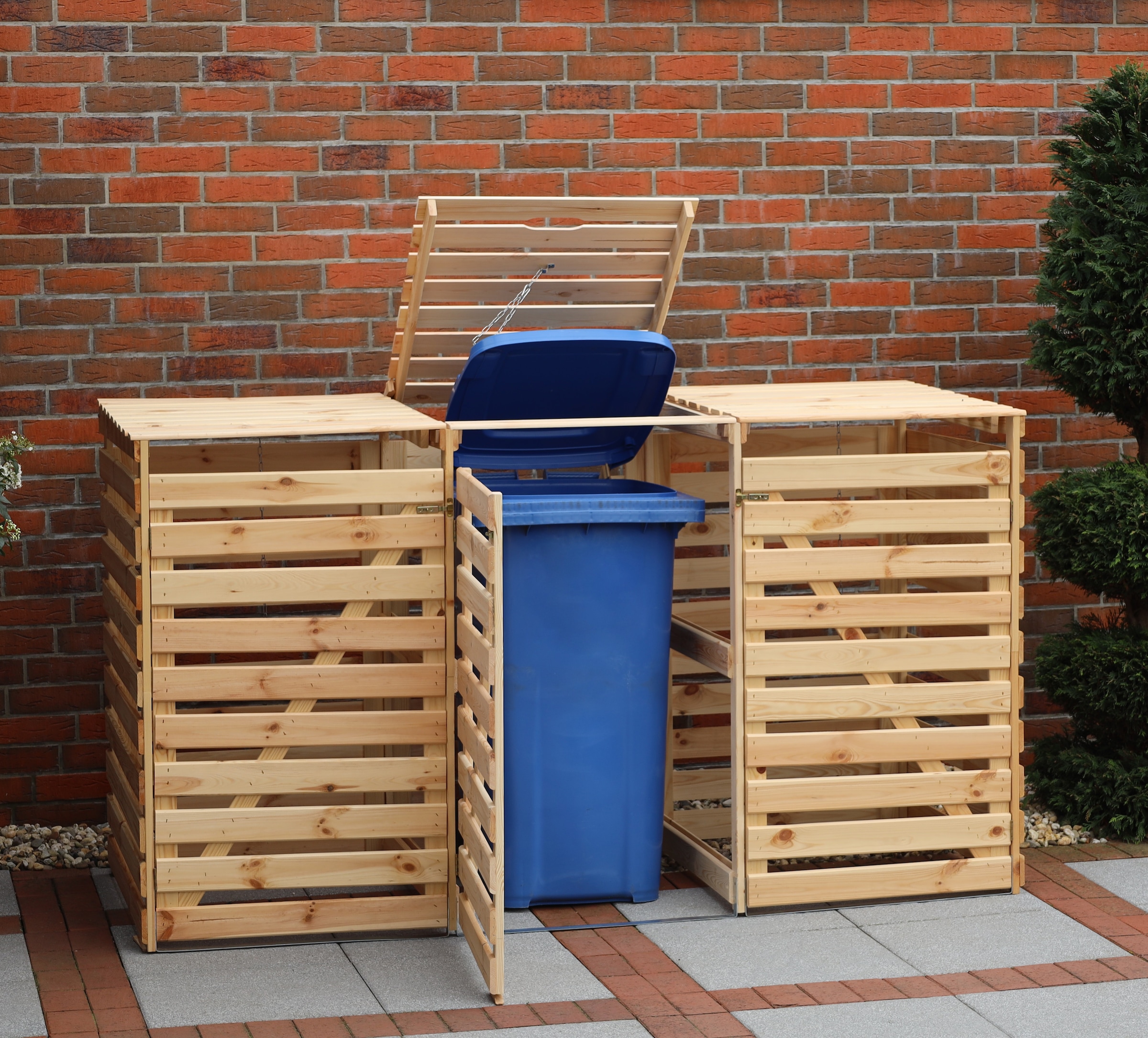 promadino Mülltonnenbox »Vario V«, für 2 Tonnen, robust aus ökologisch, zertifiziertem Kiefernholz