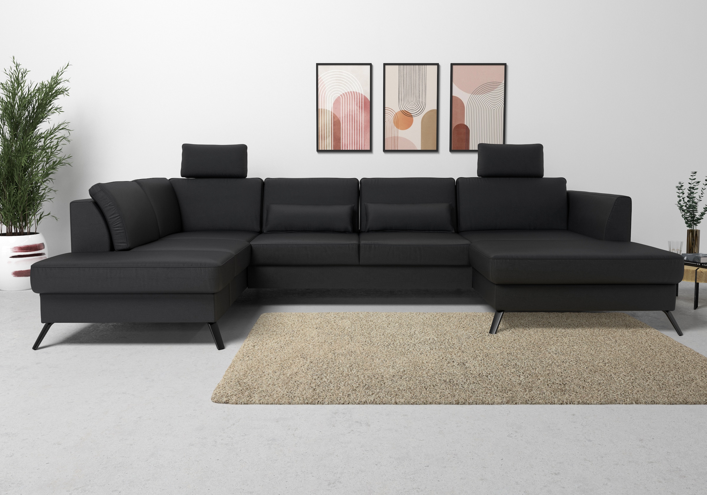 sit&more Wohnlandschaft "Olsen U-Form" inklusive Sitztiefenverstellung, optional Schlaffunktion, 15cm hoch