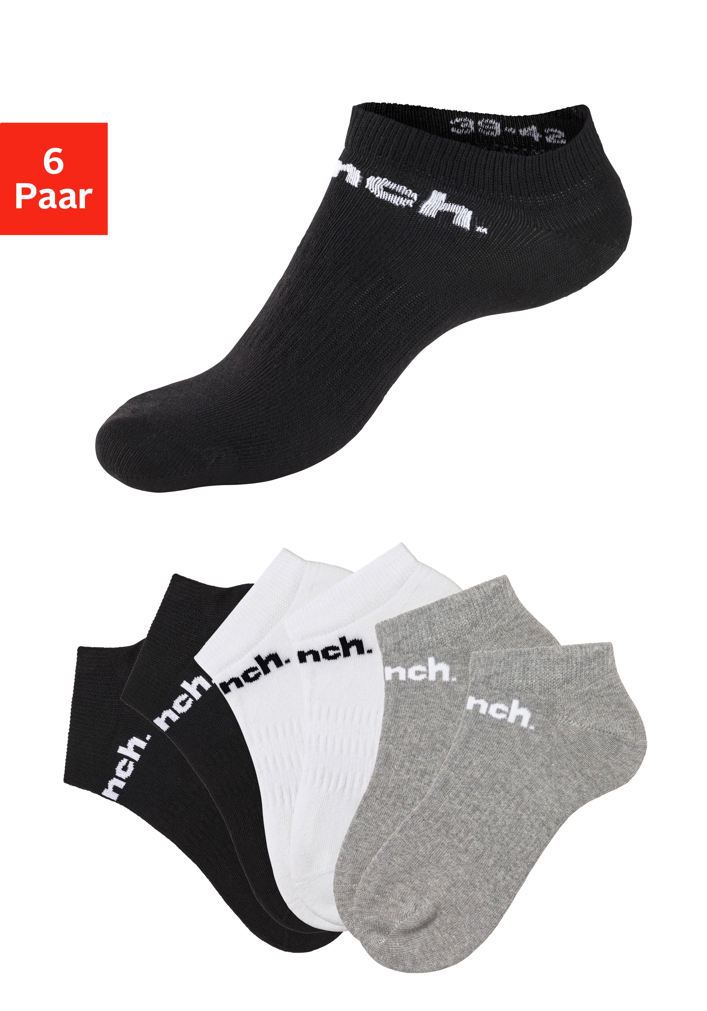 Bench. Sportsocken "Damen Herren Sneaker Socken, Laufsocken niedrige Socken" Packung, 6 Stk. tlg. Sneakersocken mit klassischem Logoschriftzug