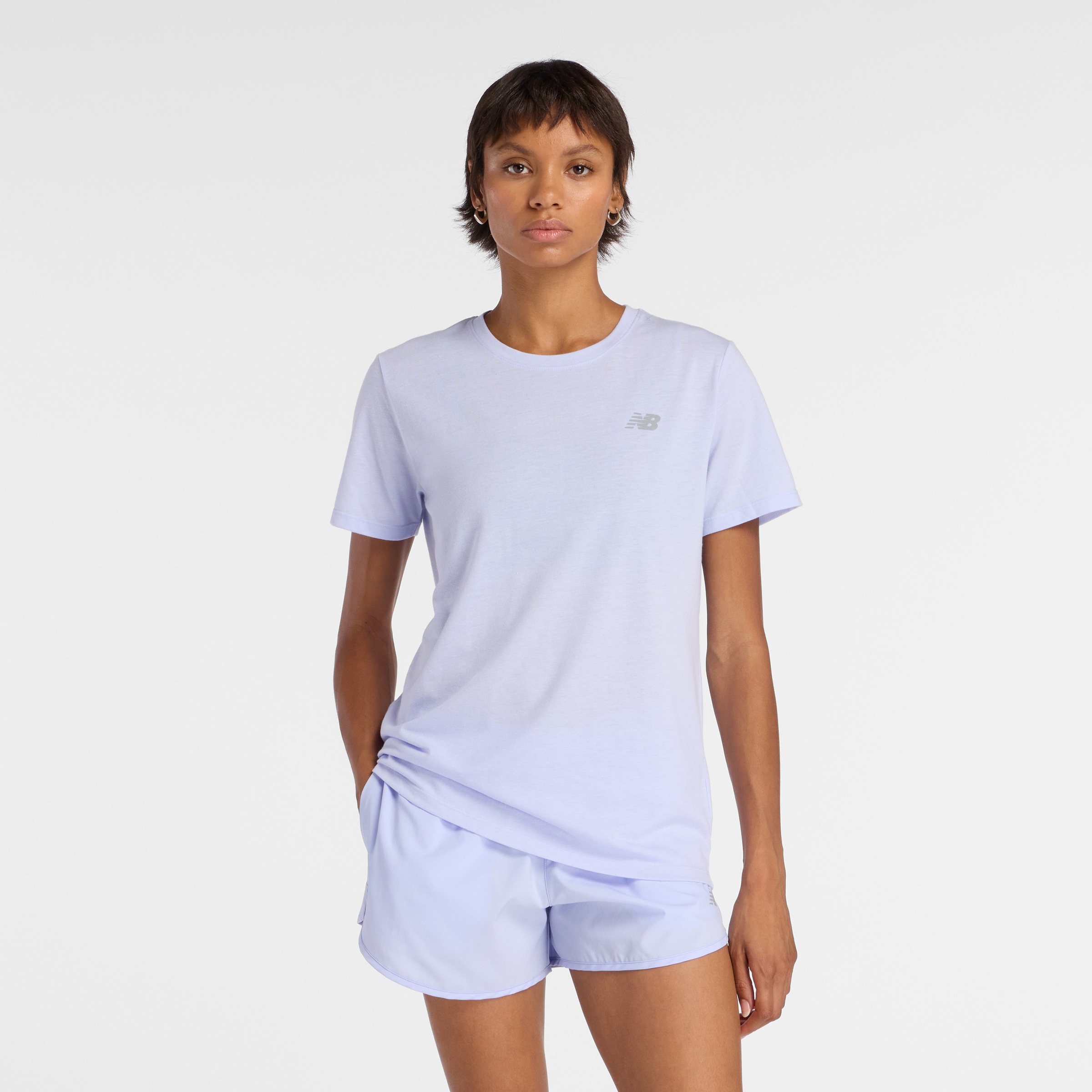 New Balance Laufshirt "Sport Essentials Heathertech T-Shirt" sportlicher Stil mit Label-Applikation, aus Baumwolle und Polyester