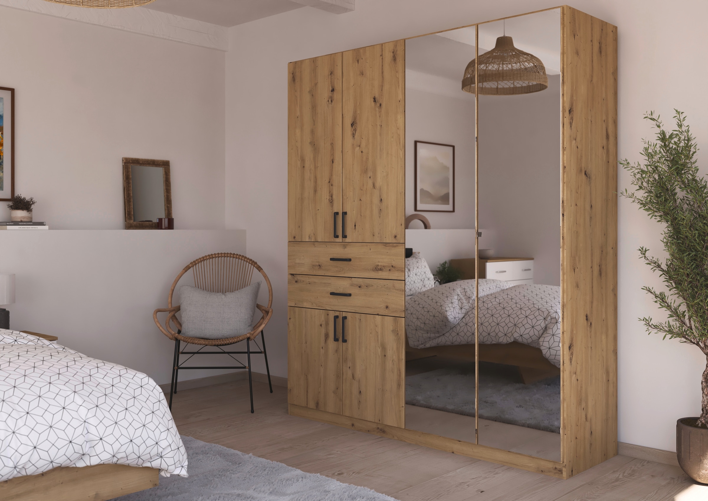 rauch Drehtürenschrank "Maika" mit Spiegel, 2 Schubladen, in verschiedenen günstig online kaufen