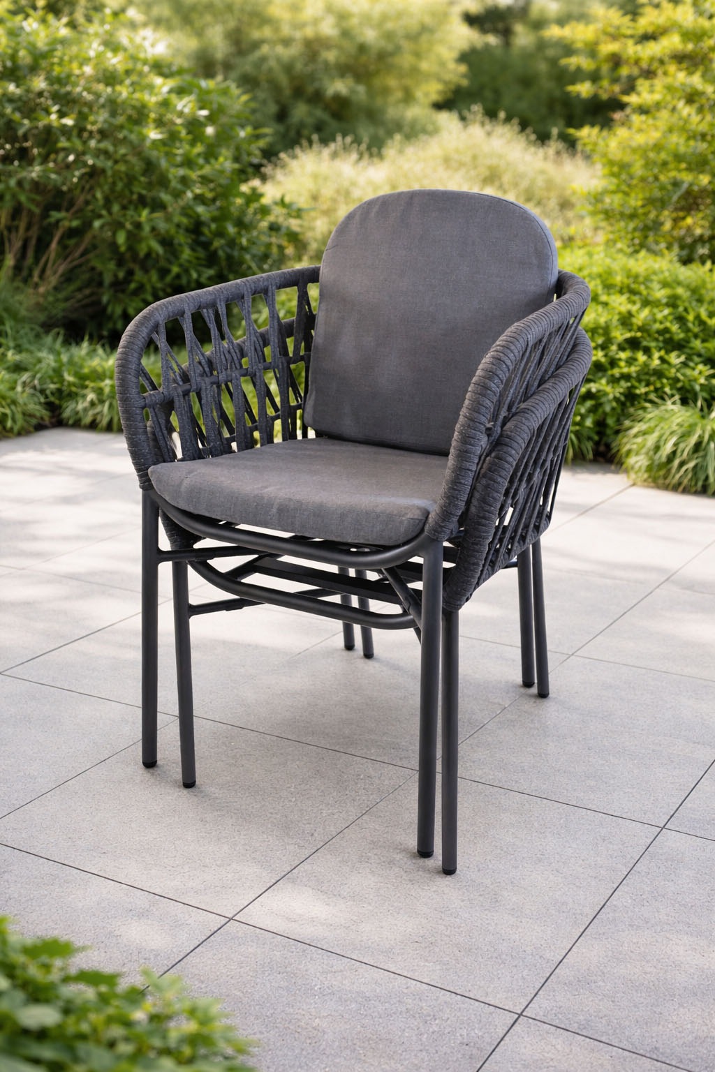 Destiny Gartensessel »COMO« Set, 2 Stk. tlg. stapelbar, anthrazit meliert, Polster grau