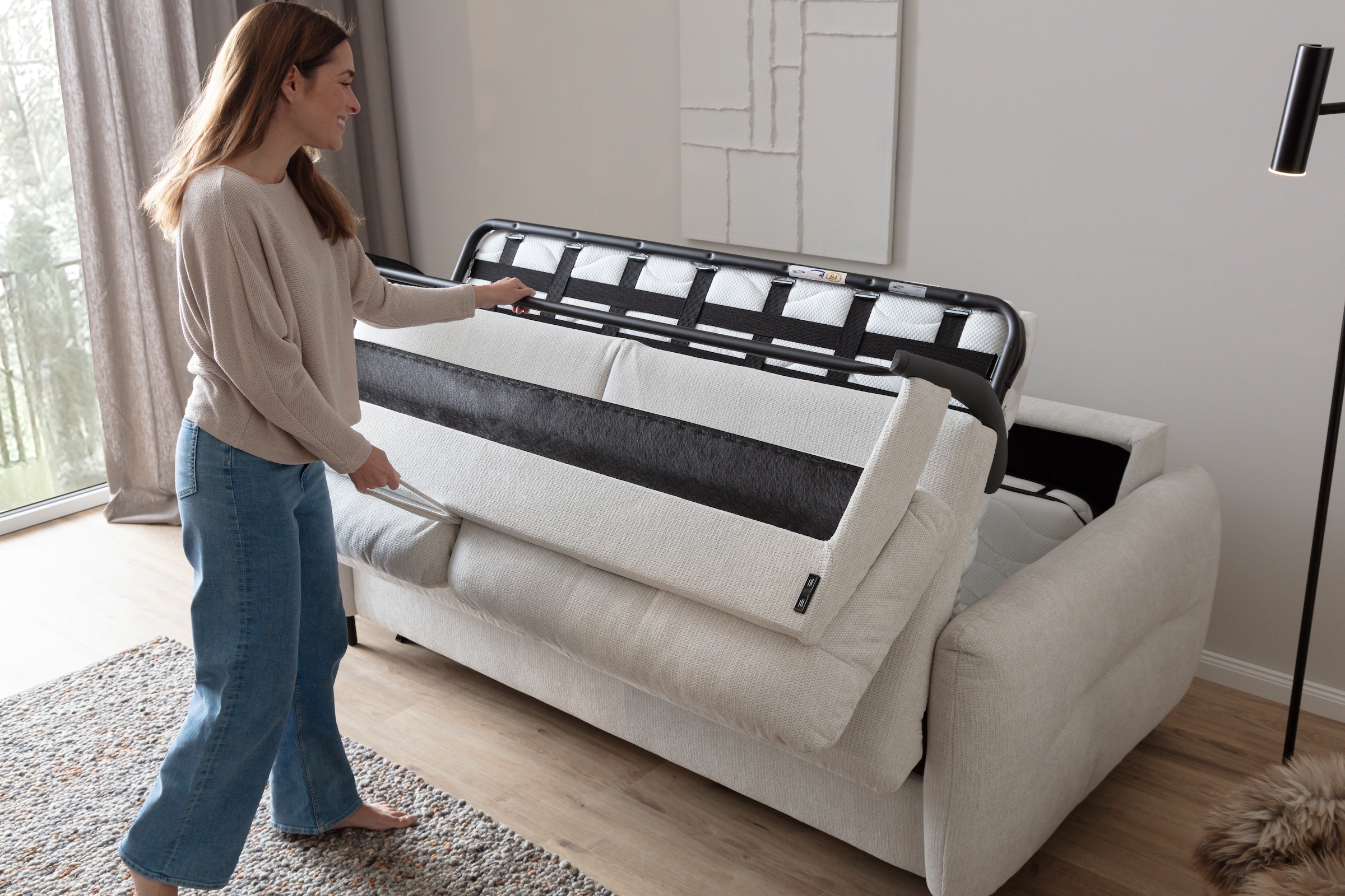 Home affaire 2,5-Sitzer »Clevina, Schlafsofa mit Kaltschaummatratze, Breite 196 cm« Sofa & Bett in einem – kinderleicht ausklappbar & freistellbar im Raum