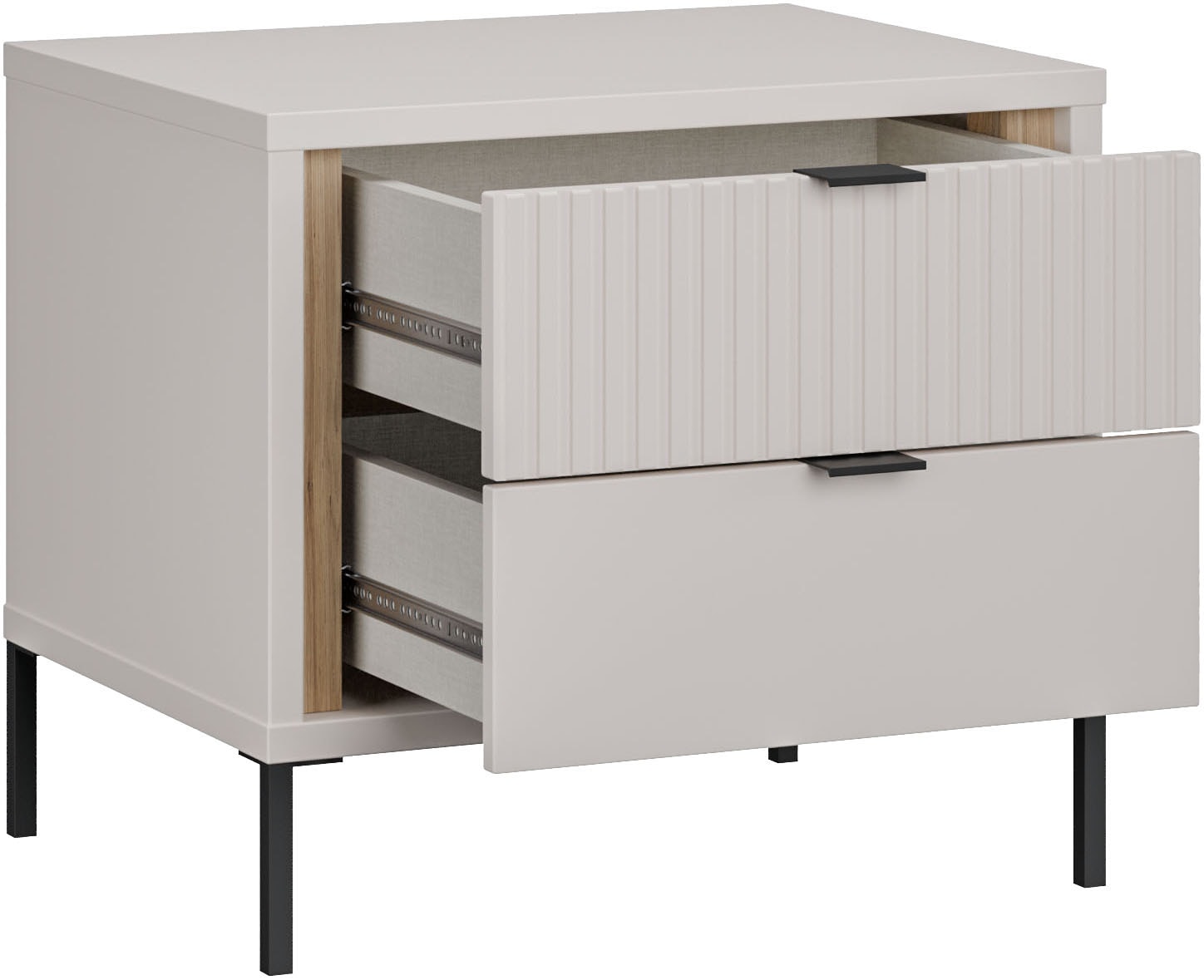 FORTE Nachtkommode »Forte Seravel Nako, Elegantes Nako, Schubkästen mit Vollauszug« B/H/T 54,4/48,8/41,5 cm, Metallfüße schwarz