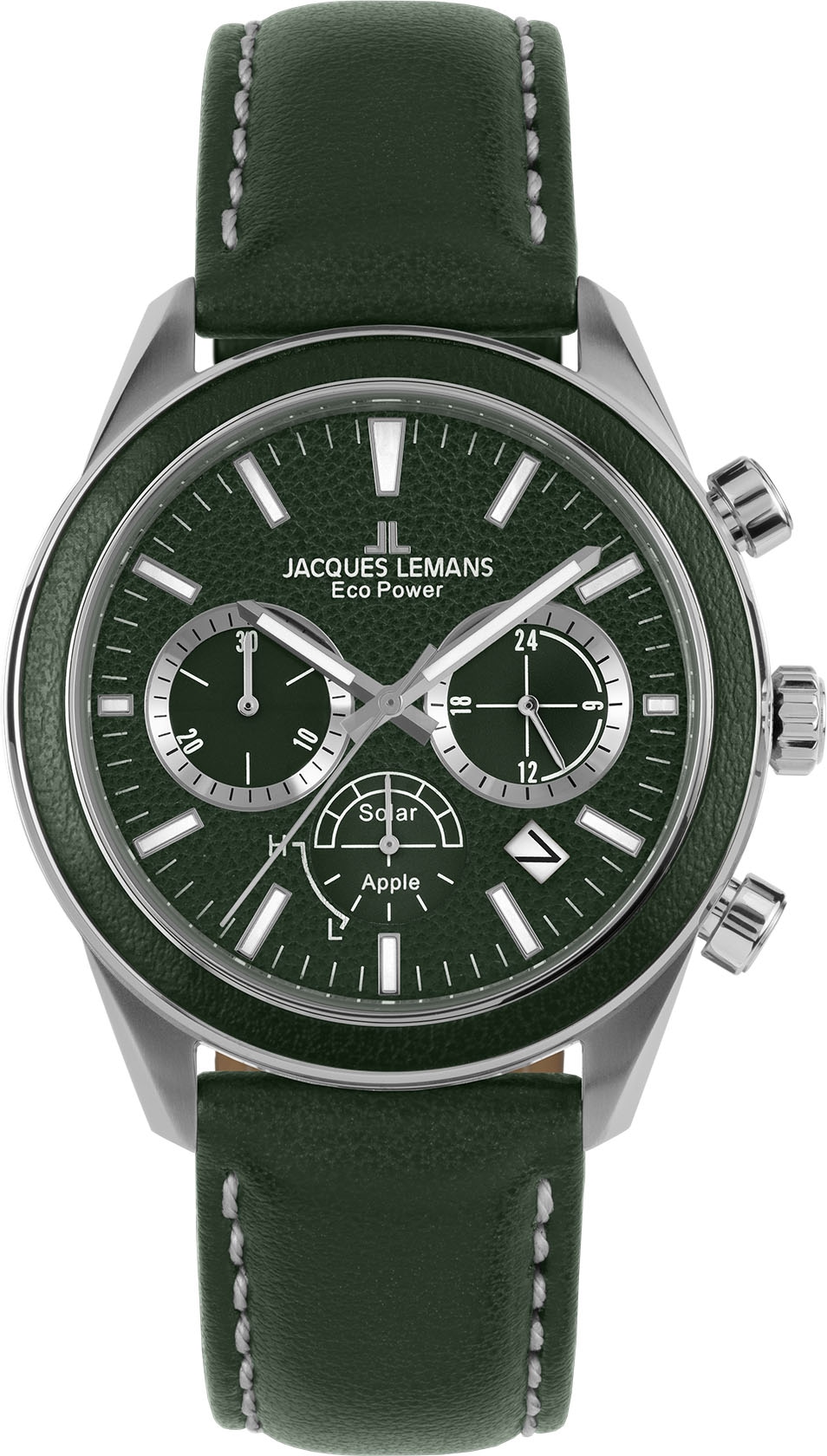 Jacques Lemans Solaruhr »Eco Power Solar Apple, 1-2115D«, Armbanduhr, Herrenuhr, Datum, Stoppfunktion, 12/24-Stunden-Anzeige