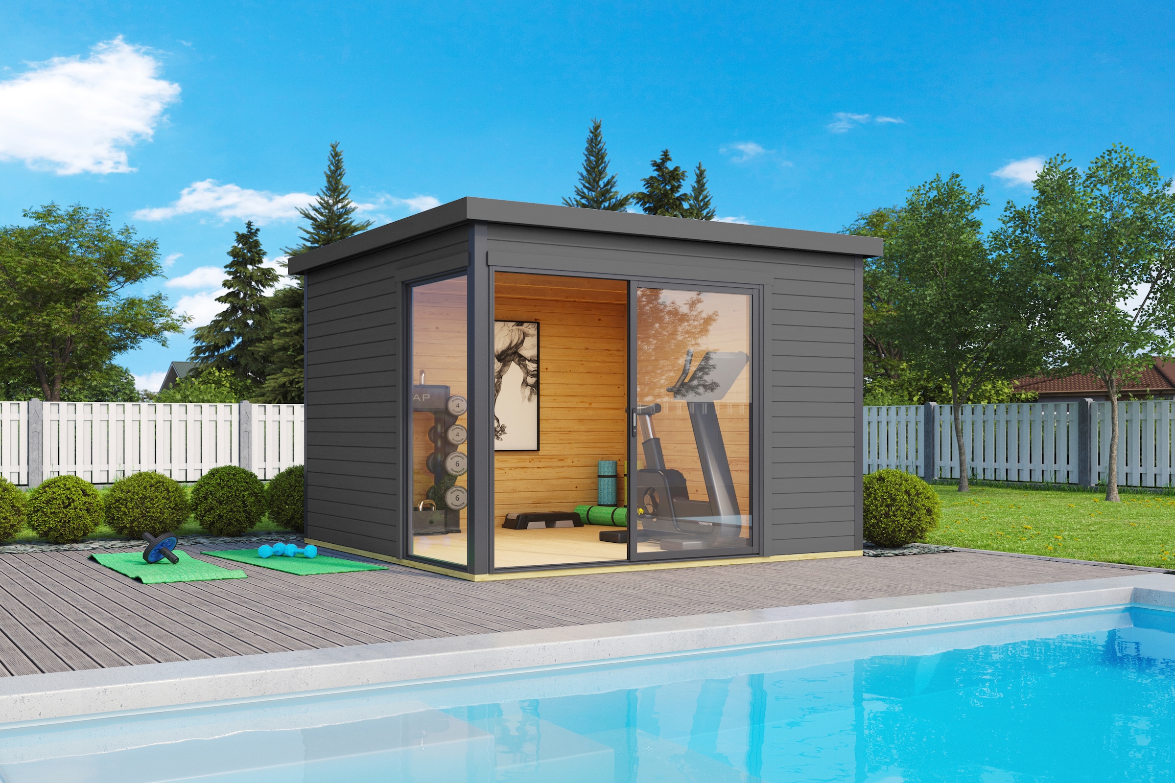 LASITA MAJA Gartenhaus "DOMEO 1 CARBONGRAU/ANTHRAZIT" Fundamentmass 3000 x günstig online kaufen