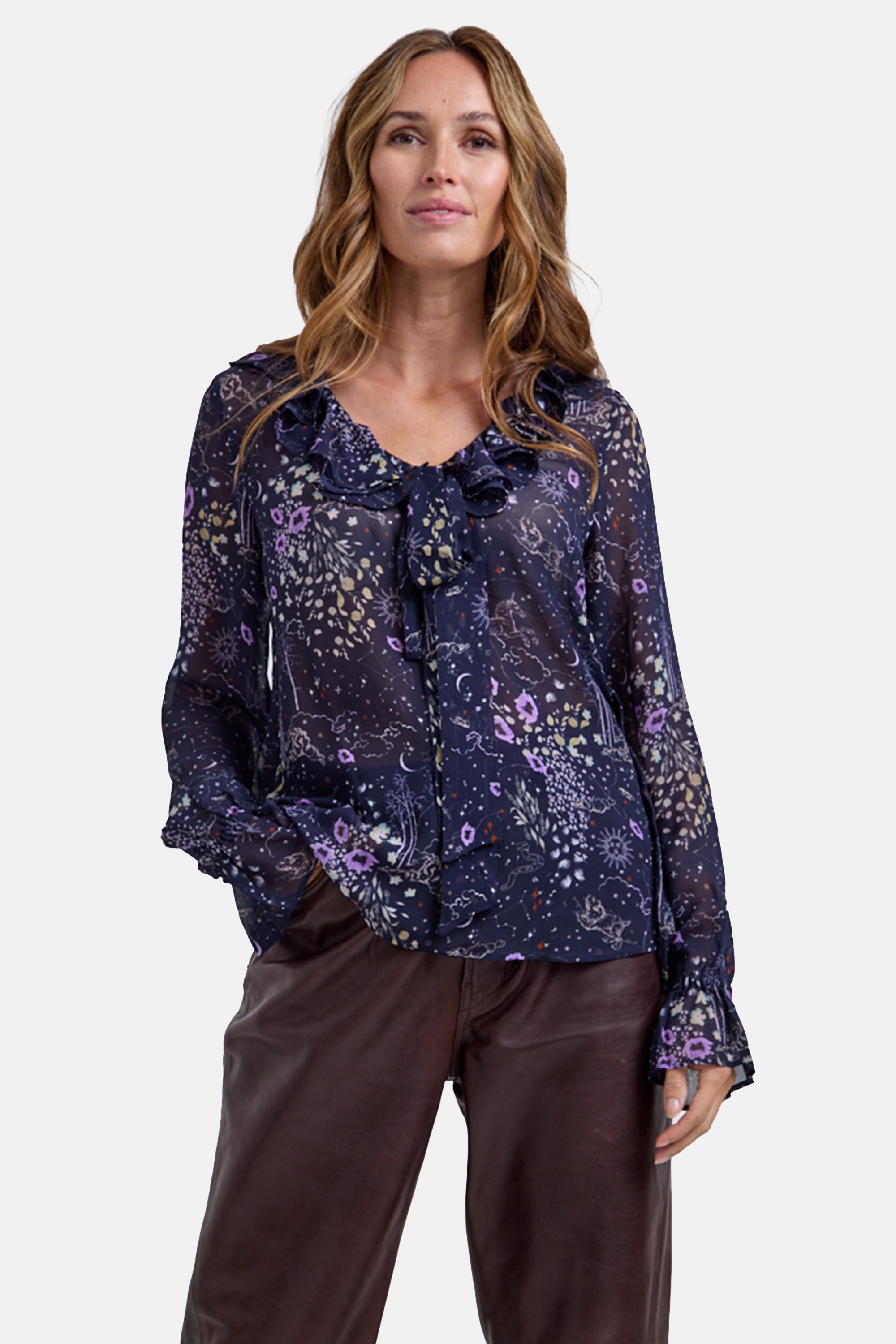 Lily and Lionel Hemdbluse »Joni Ruffle Neck Zodiac Print Blouse Damen«