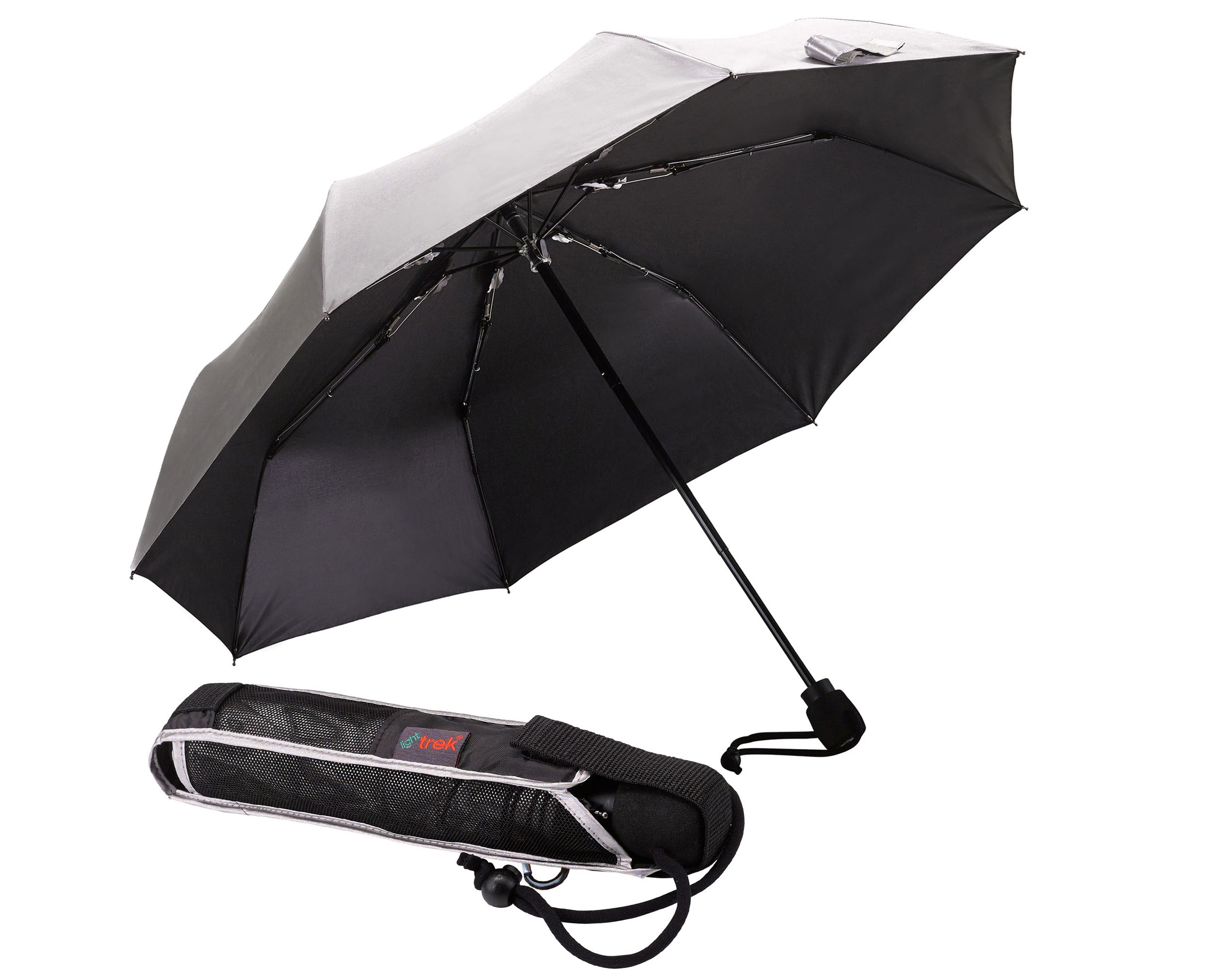 EuroSCHIRM® Taschenregenschirm »light trek, silber«, kompakte Größe, mit integriertem Kompass im Griff und UV-Schutz 50+