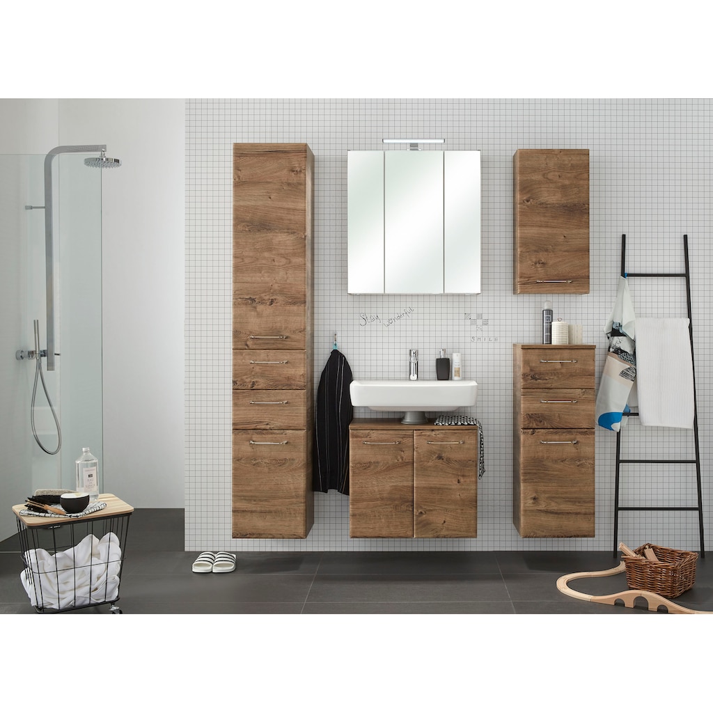 Saphir Unterschrank »Quickset Badschrank mit 1 Tür und 2 Schubladen, 35 cm breit«, Badezimmer-Unterschrank inkl. Türdämpfer, Griffe in Chrom Glanz