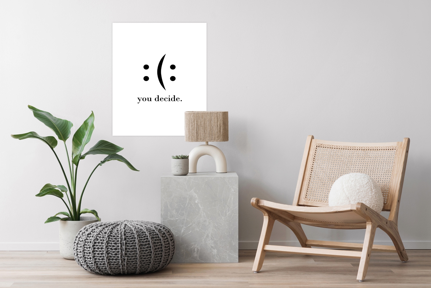 queence Poster »you decide«, Motivationsbilder-Schriftzug-Schwarz-Weiß-Smileys, (1 St.), HD Premium Druck