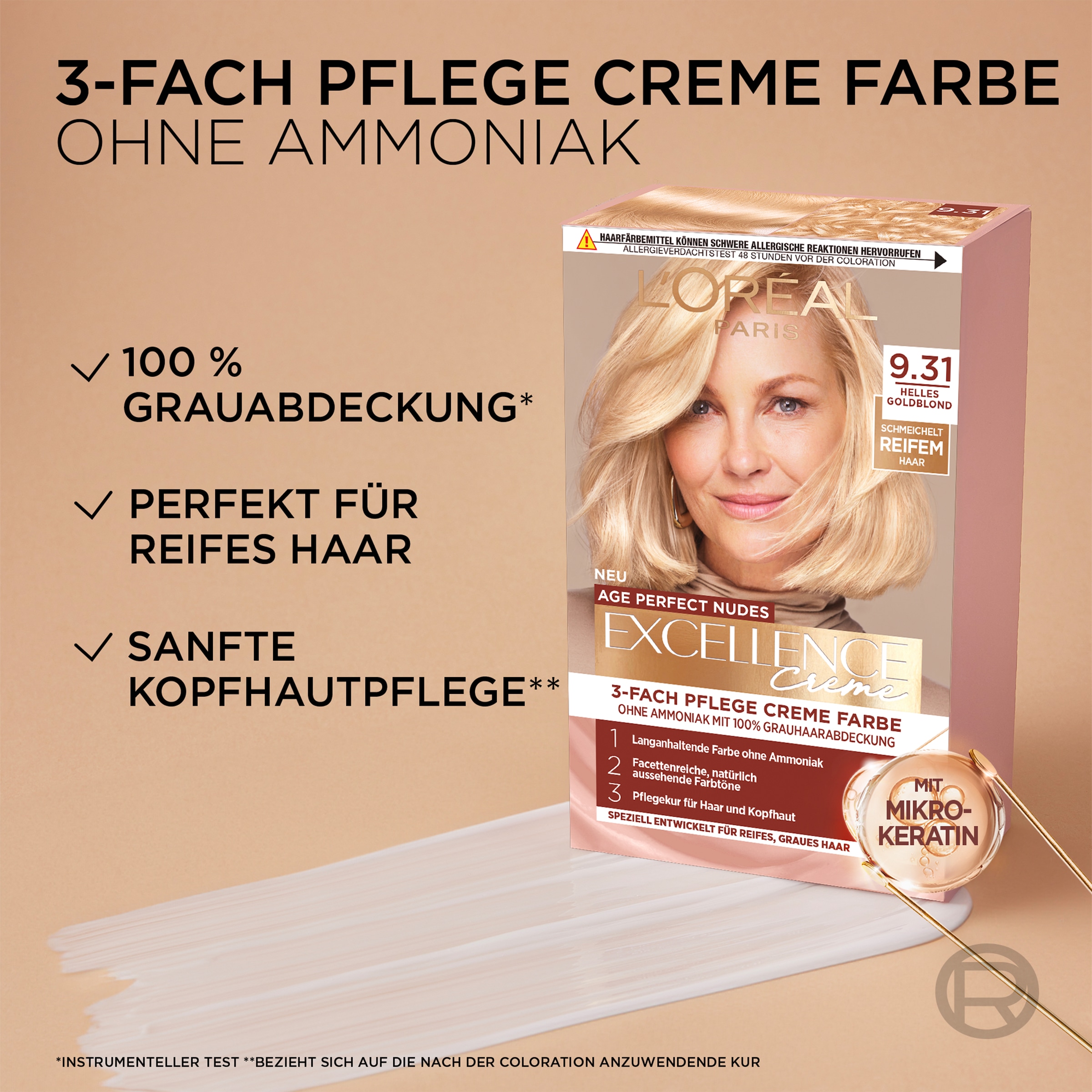 L'ORÉAL PARIS Coloration »EXCELL AP NUDES 9.31 GOLD BLD GER« für graues Haar, mit hydrolysiertem Weizenprotein, große Menge 192 ml