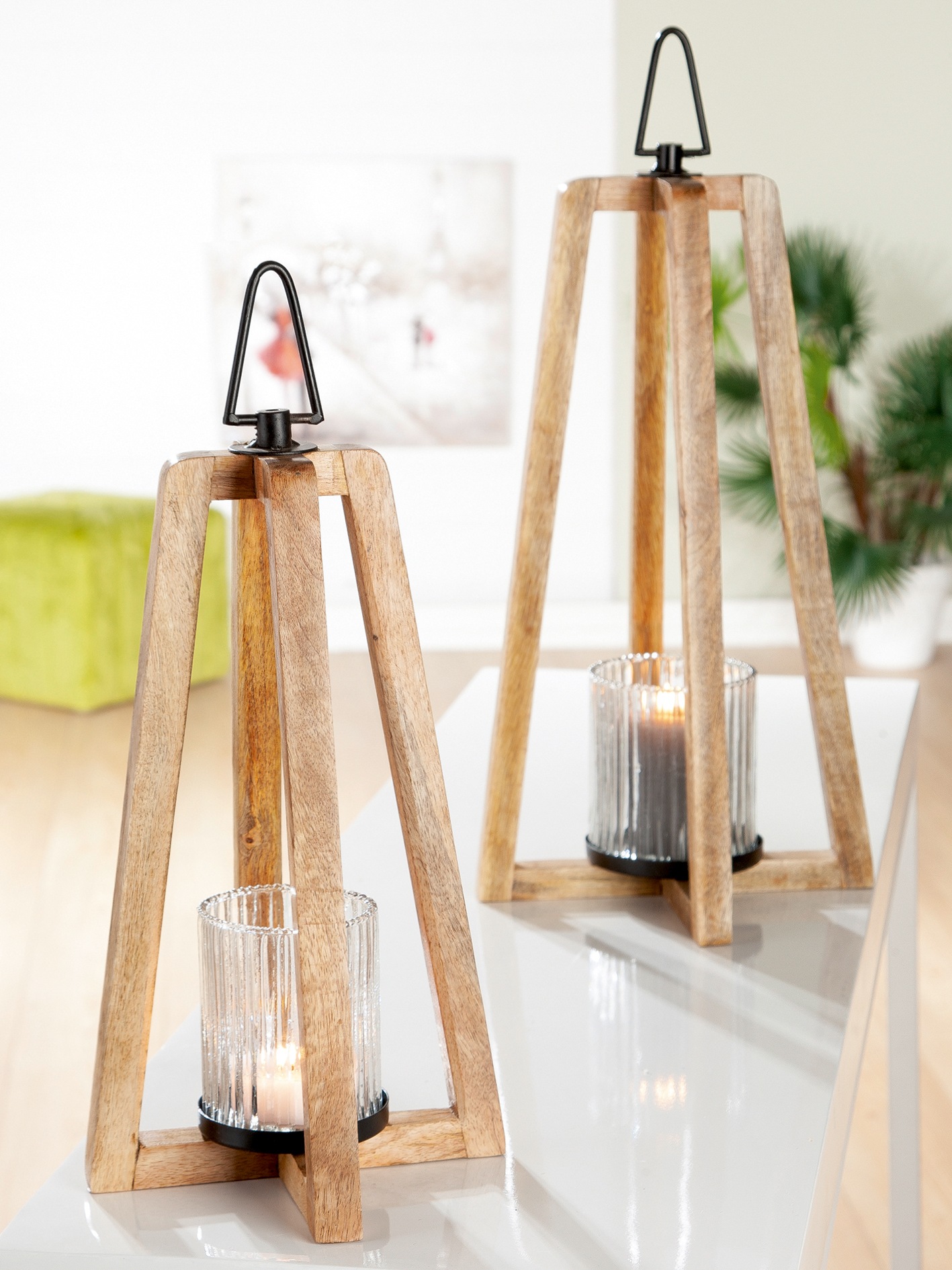 GILDE Kerzenlaterne »Triangolo«, (1 St.), kaufen mit aus | Holz Glas-Einsatz BAUR