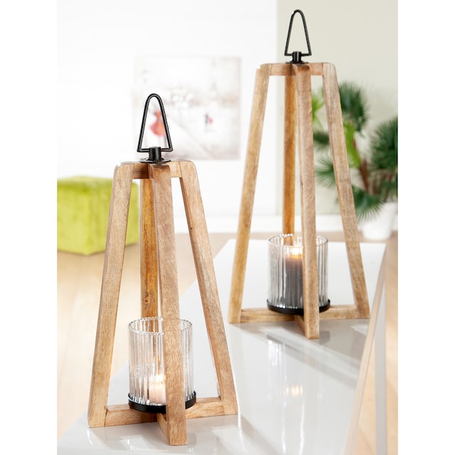 GILDE Kerzenlaterne »Triangolo«, (1 St.), aus Holz mit Glas-Einsatz kaufen  | BAUR