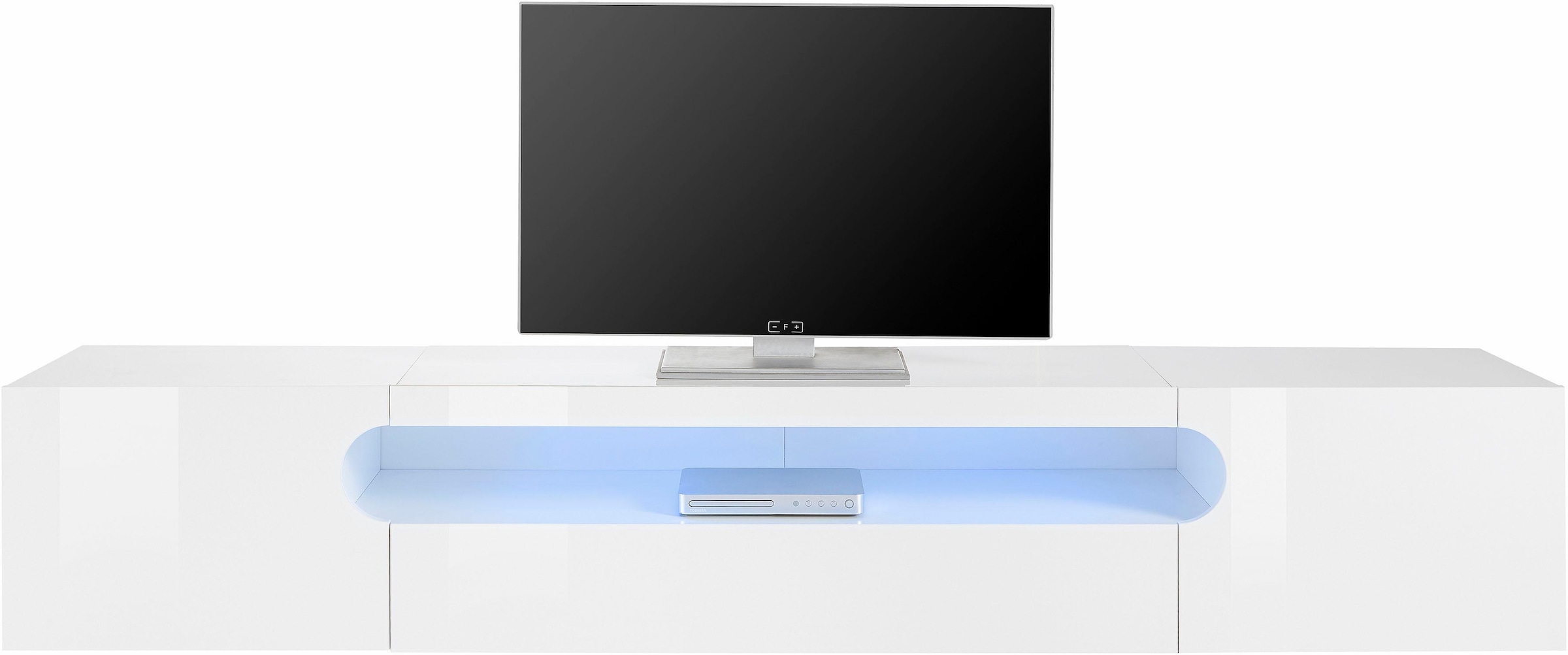 INOSIGN Lowboard »Real,TV-Kommode,TV-Möbel,Breite 240cm kompl. hochglanz lackiert«, mit 2 abgerundeten Türen, 1 Klappe, die ein ovales offenes Fach bilden
