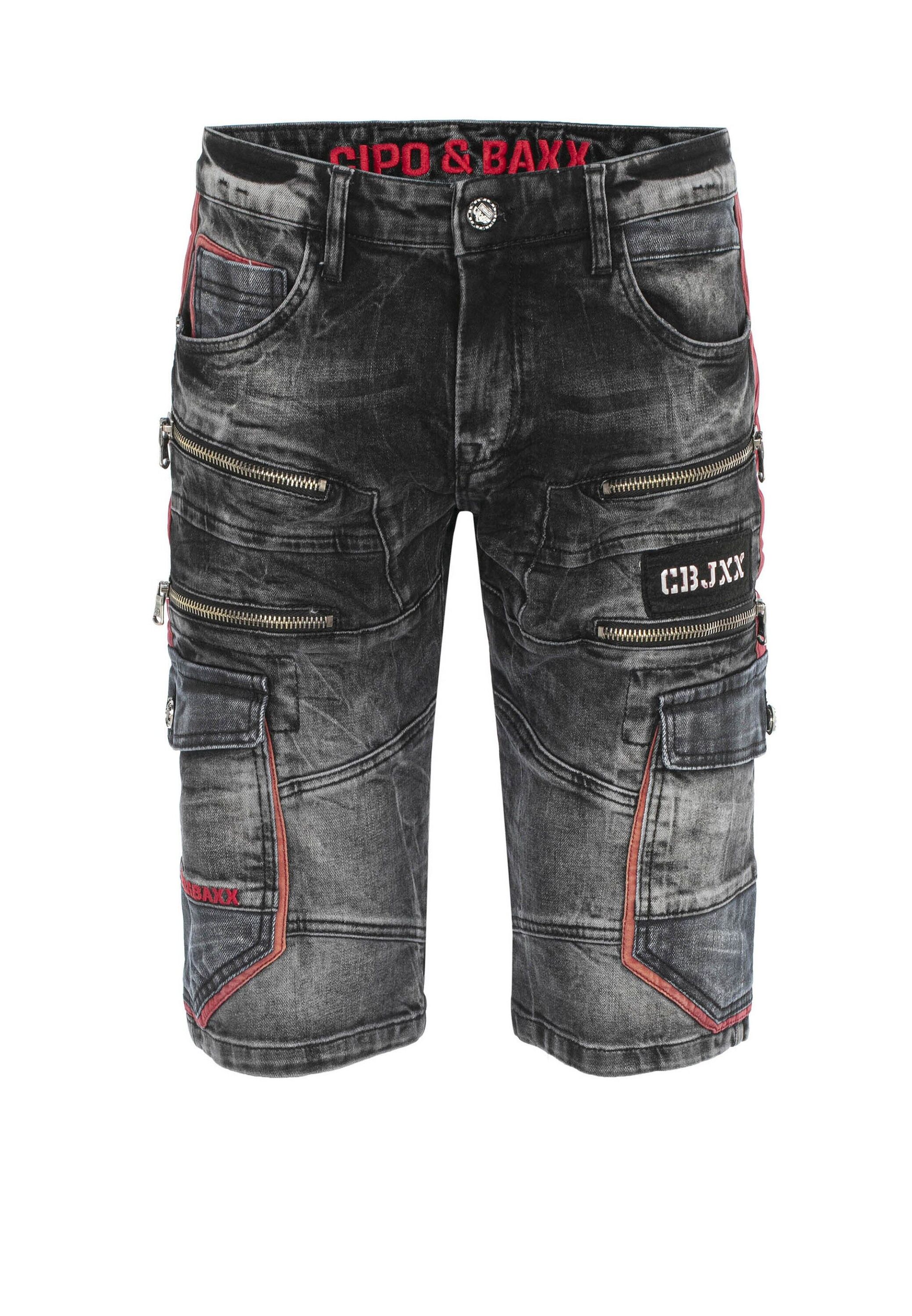 Cipo & Baxx Jogg-Jeansbermudas "Cipo & Baxx Bermuda & Short" mit Reißverschluss-Verzierungen, CK224