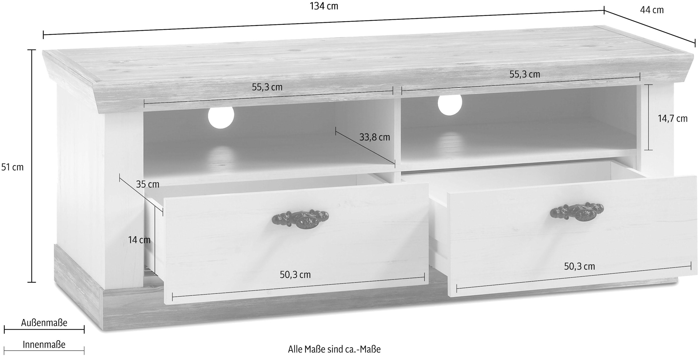 Home affaire TV-Board »Florenz«, Fernsehtisch im romantischen Landhaus-Look, Breite 134 cm