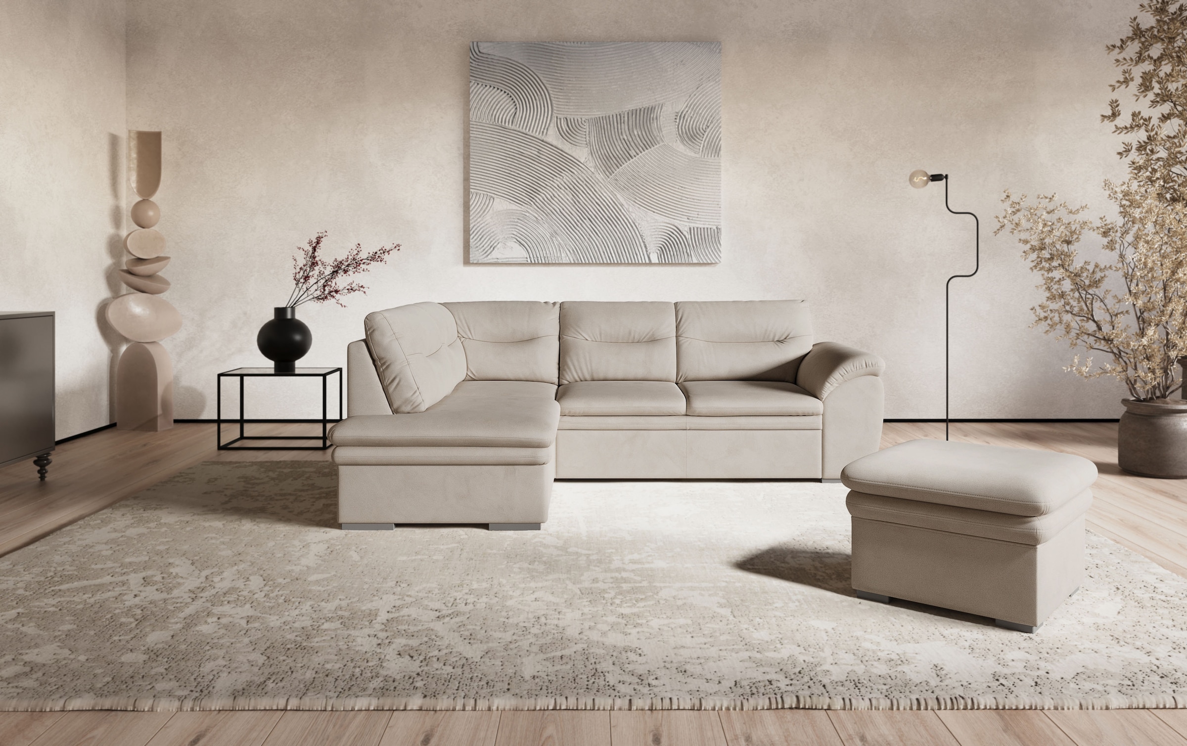 COTTA Ecksofa "Leandra L-Form" wahlweise mit Schlaffunktion & Bettkasten