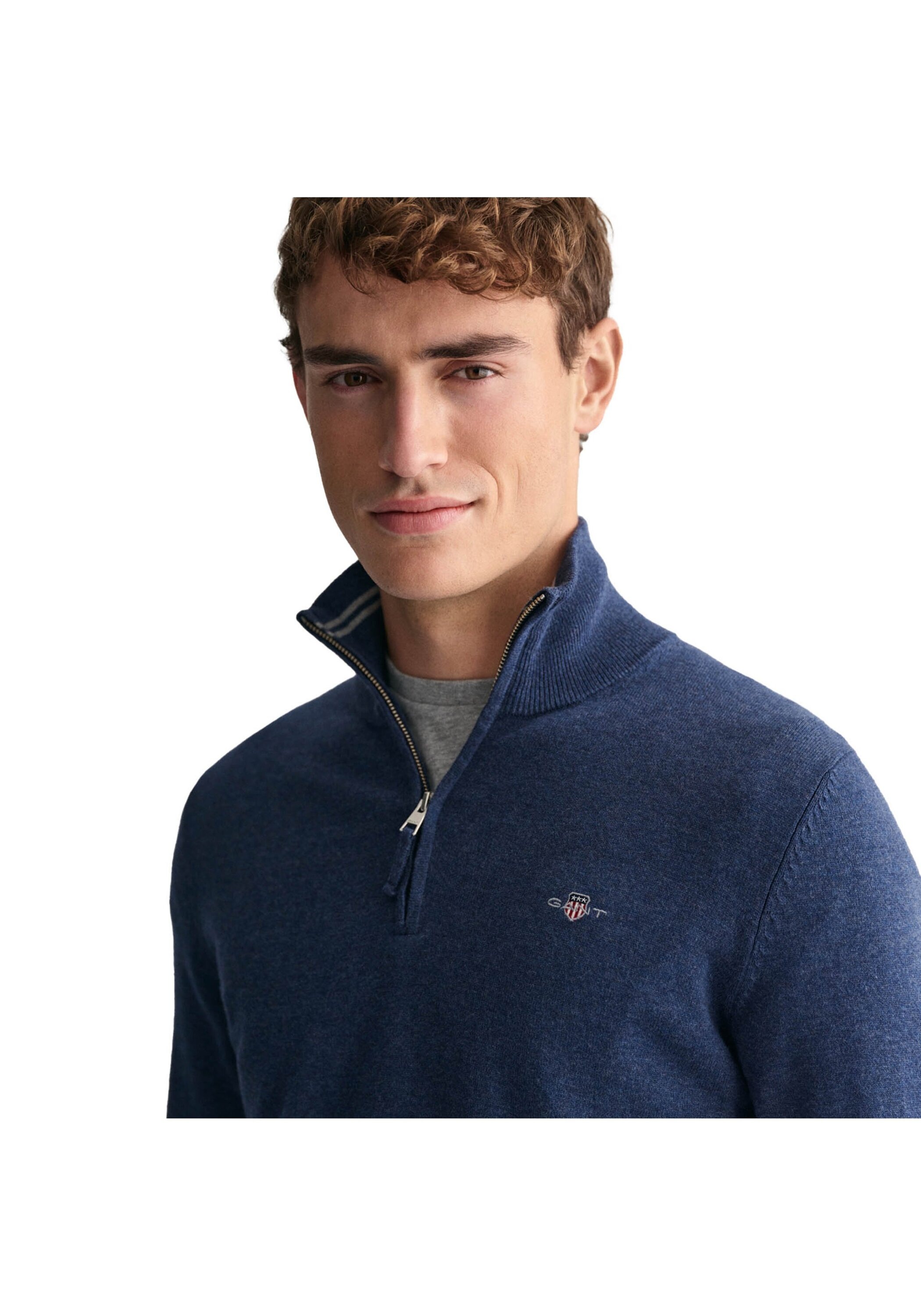 Sweater GANT "Strickpullover CLASSIC COTTON HALF ZIP", Herren, Gr. 3XL, blau (jeansblau melange), Obermaterial: 100% Baumwolle CO., Sweatshirts Sweater 3