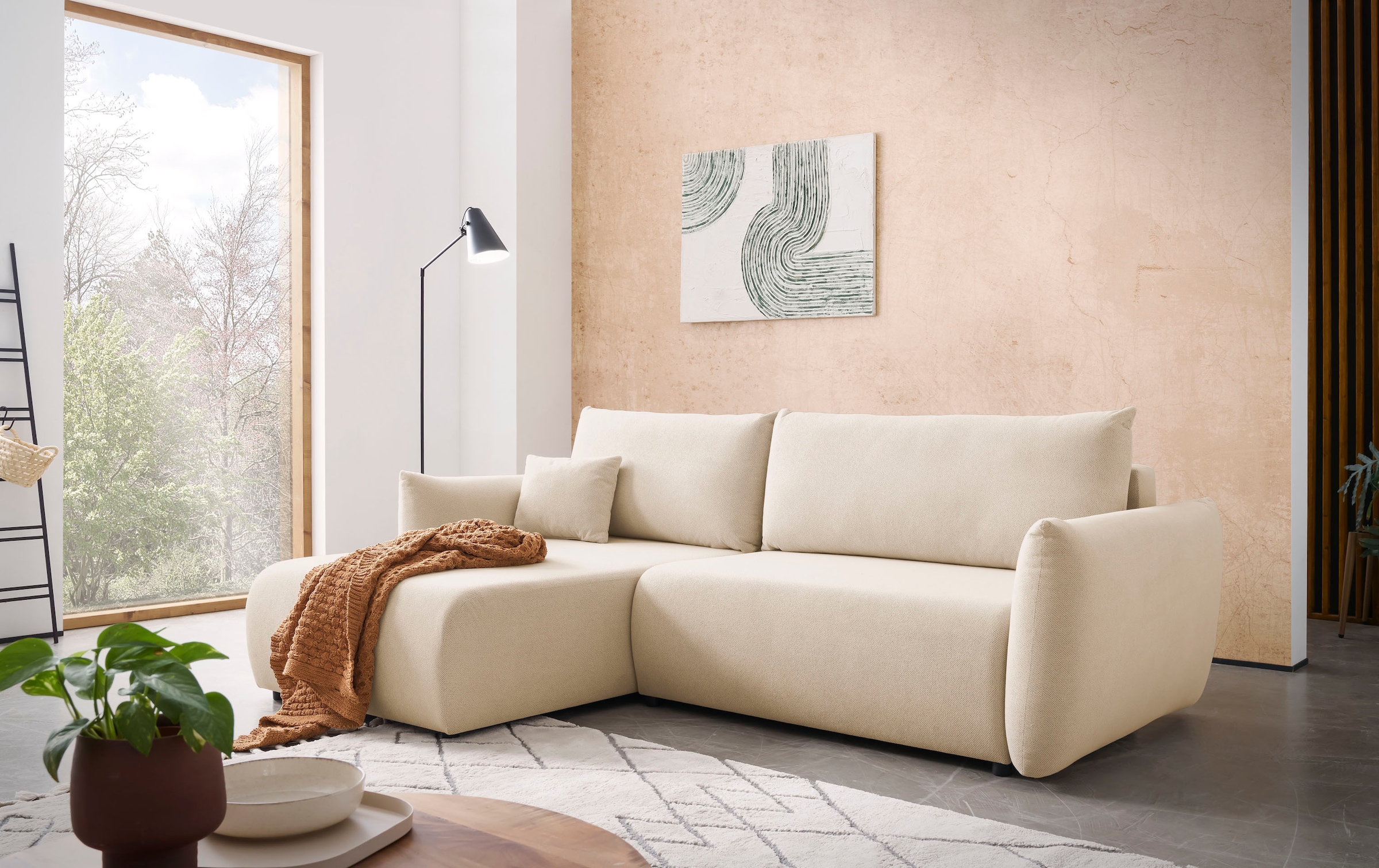 INOSIGN Ecksofa »MAVAS Schlafsofa mit Bettkasten, L-Form,«, ca.257/127cm (Liegefläche 212/145 cm), Cord, Chenille, Struktur