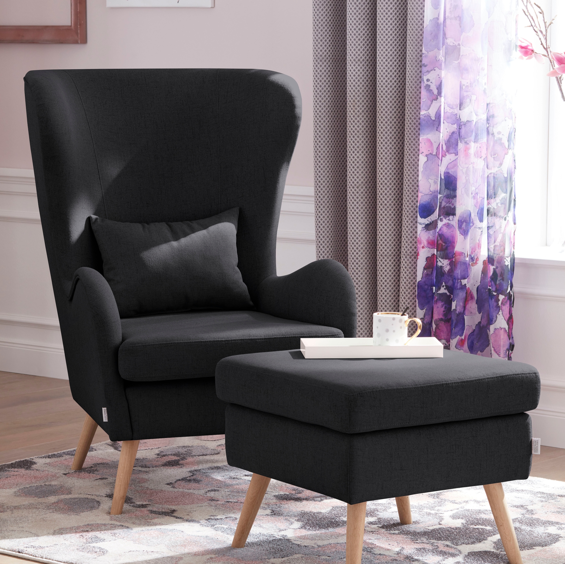 OTTO home Sessel "Salla auch in Fellimitat und Feincord, viele Bezugsarten, Ohrensessel" wahlweise mit oder ohne Hocker; großer Sessel: Maße B/T/H: 78/94/118cm