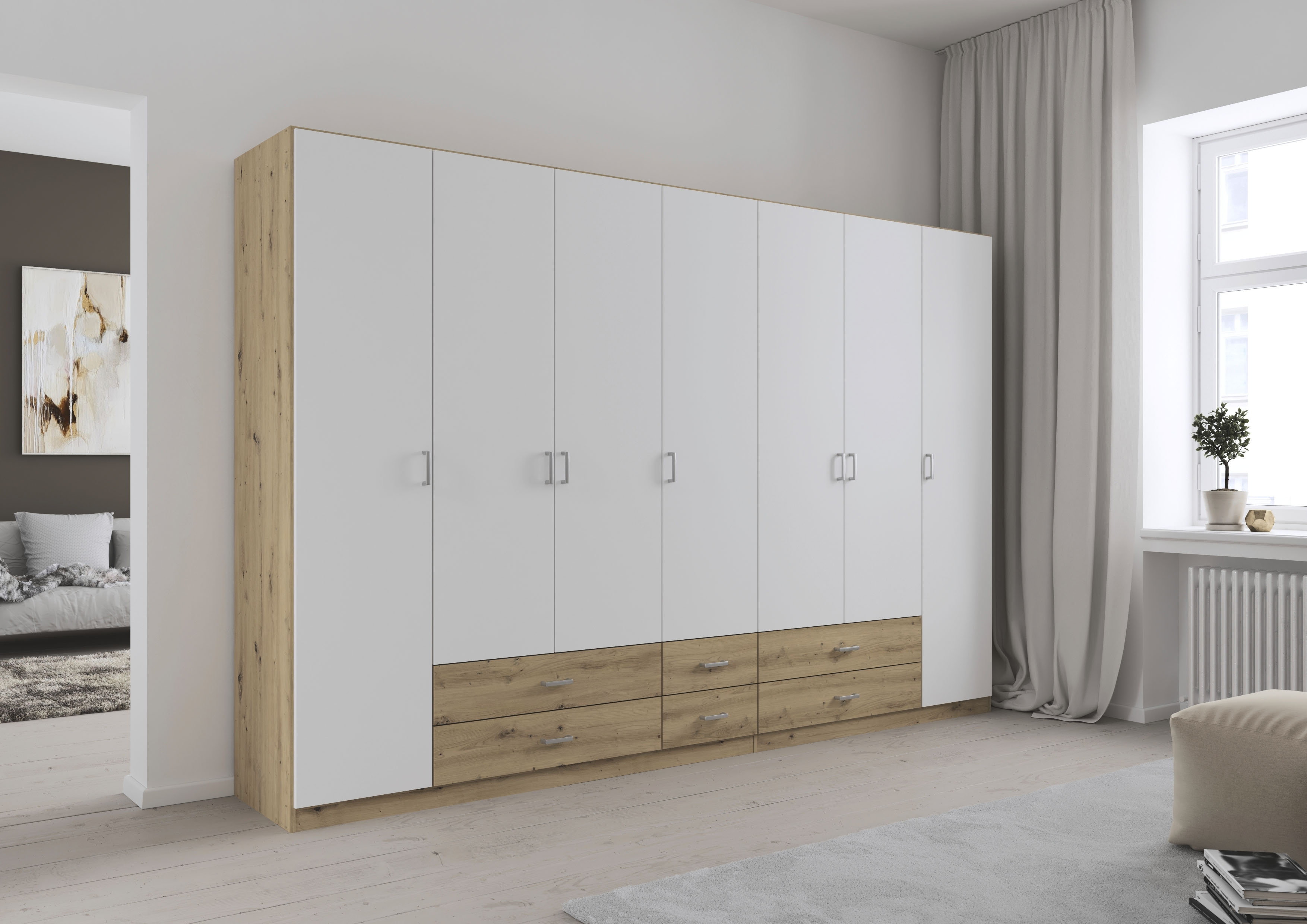 rauch Drehtürenschrank "Kleiderschrank Garderobe GAMMA Breiten 315 cm" in 3 Ausstattungen BASIC/CLASSIC/PREMIUM (inkl. SOFT-CLOSE-Funktion), mit Schubladen, verschiedene Griff-Varianten TOPSELLER MADE IN GERMANY