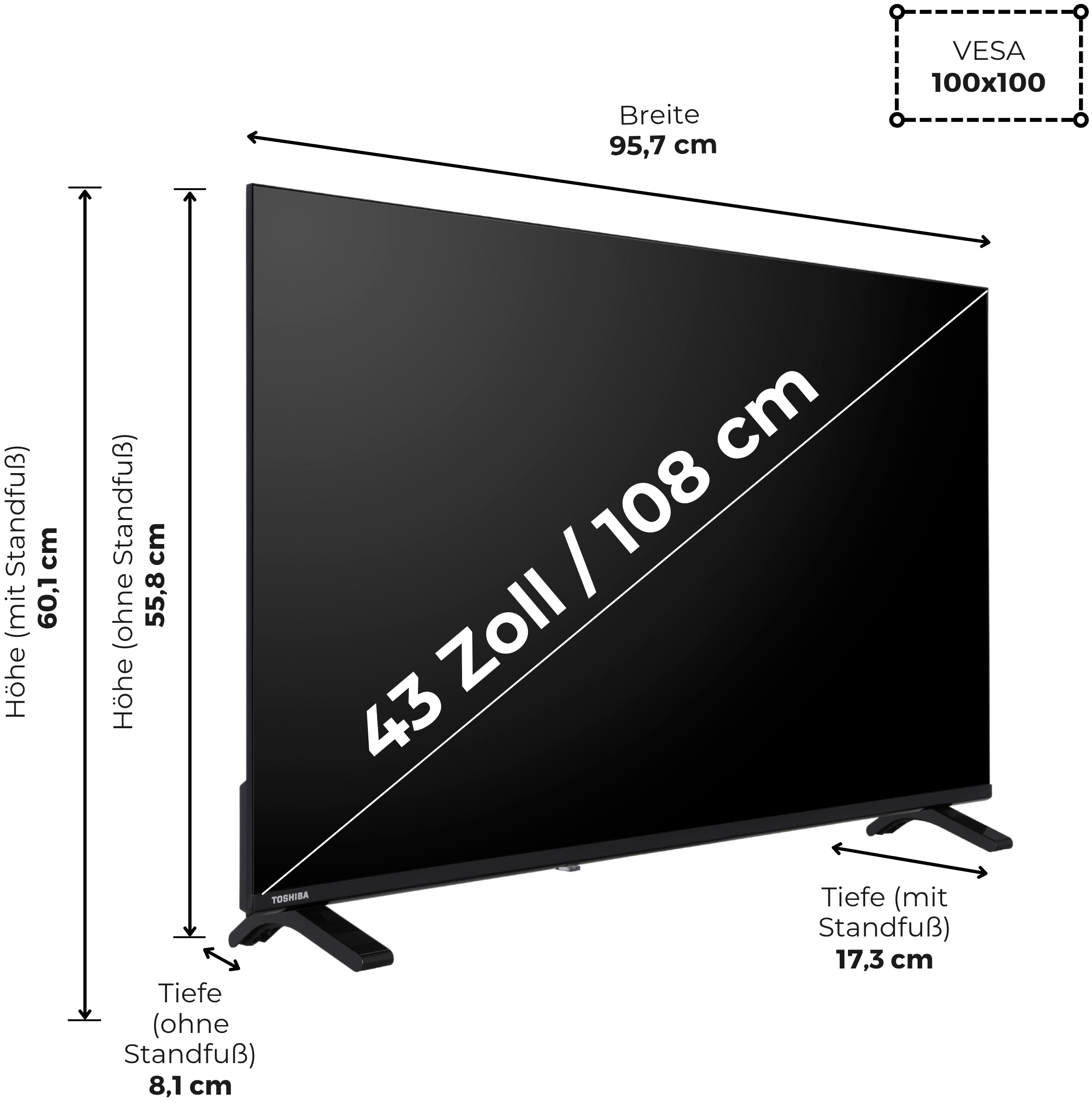 Toshiba DLED-Fernseher »43UV1563DDW« 108 cm/43 ″ Smart-TV
