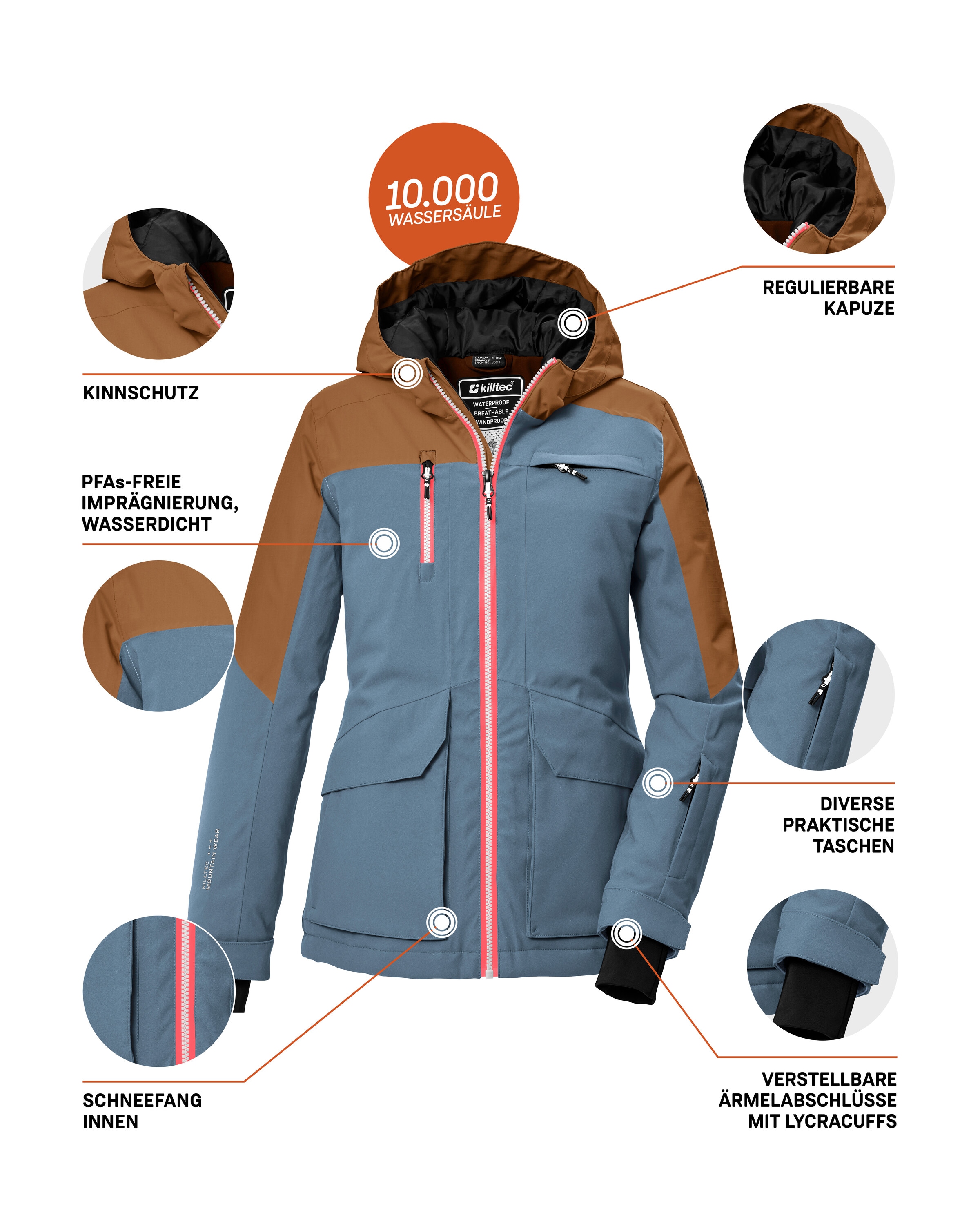 Killtec Skijacke »KSW 340 GRLS SKI JCKT«, Wasserdichte Mädchenjacke mit Kapuze, Schneefang und Stauraum