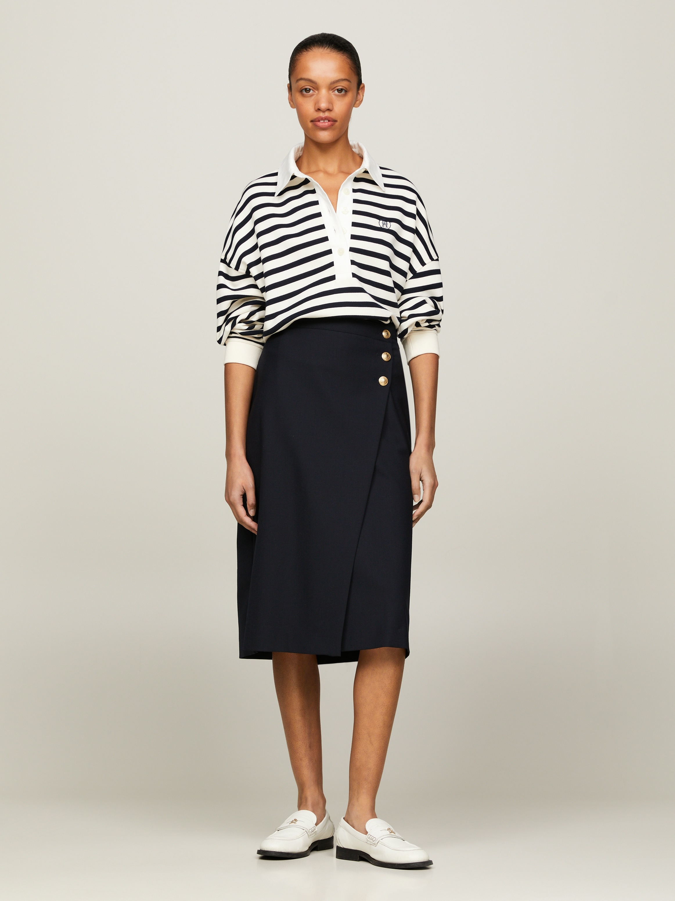 Tommy Hilfiger Webrock »GOLD BUTTON MIDI SKIRT«, Webrock mit Wickel-Design