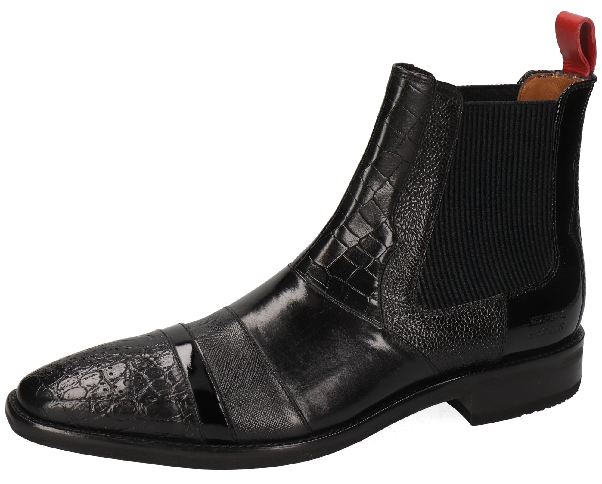 Melvin & Hamilton Chelseaboots »Elvis 12 - vegetabil gegerbt«, Business Schuh, Anzugschuh, Stiefelette mit Reptilien Prägung