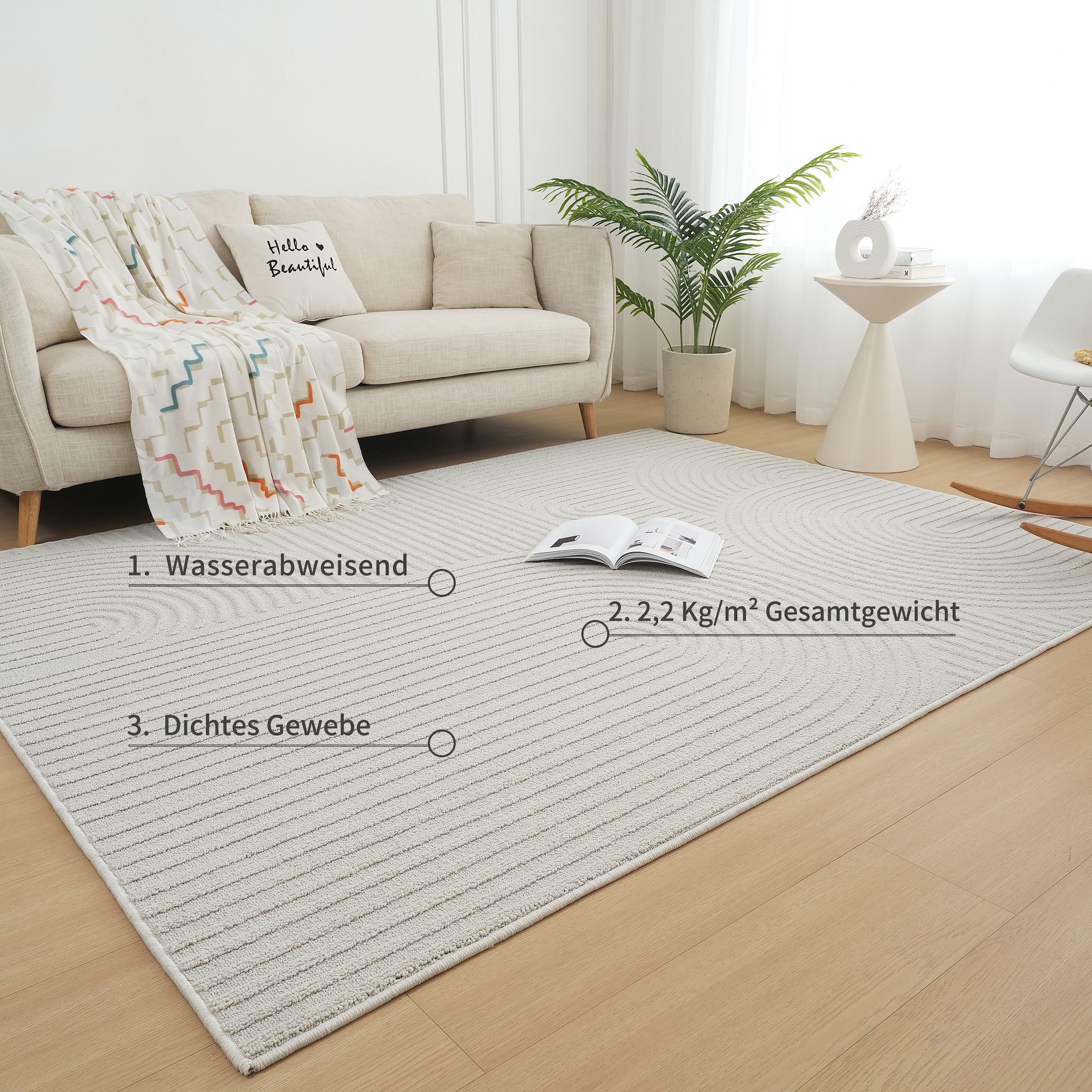 my home Teppich »Jola Hoch-Tief-Design, Scandi-Look, Zen«, rechteckig, 7 mm Höhe, Boho, Modern, 3D, Wohnzimmer, Schlafzimmer, wasserabweisend