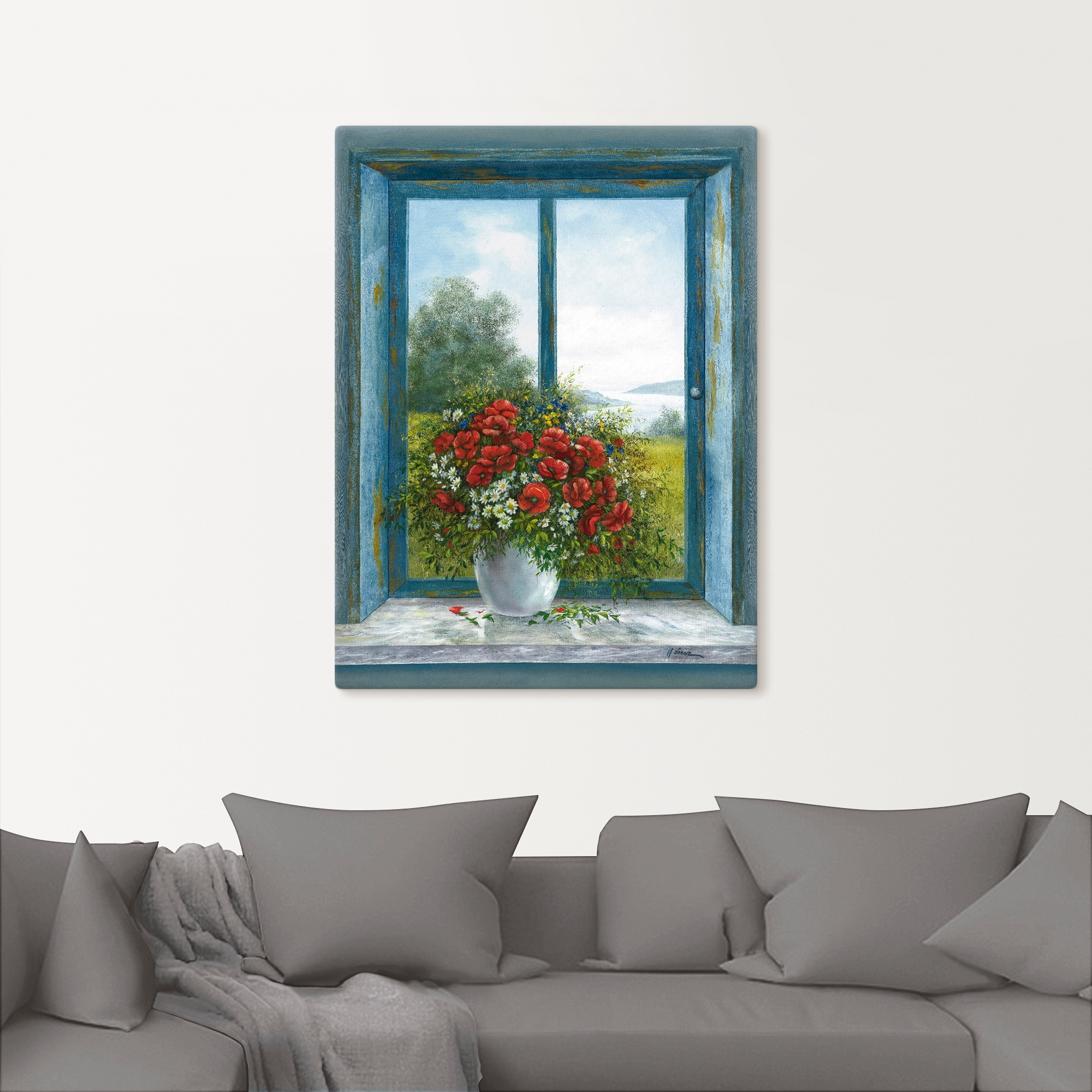 Artland Wandbild »Mohnblumen am Fenster«, Arrangements, (1 St.), als Leinwandbild, Wandaufkleber in verschied. Größen