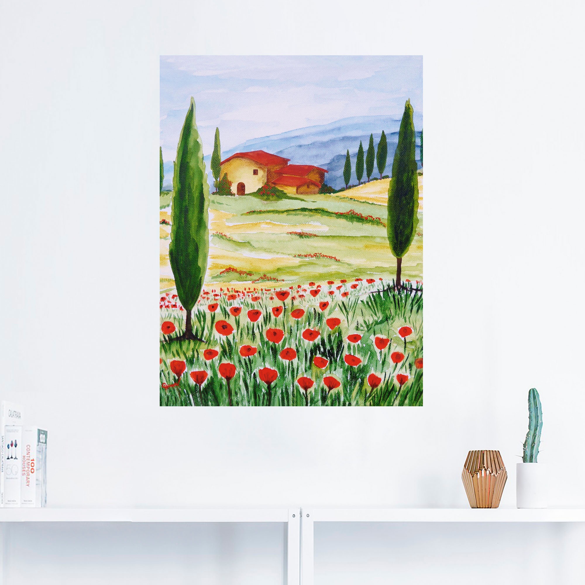 Artland Wandbild »Blühender Mohn in der Toskana«, Europa, (1 St.), als Leinwandbild, Wandaufkleber oder Poster in versch. Größen