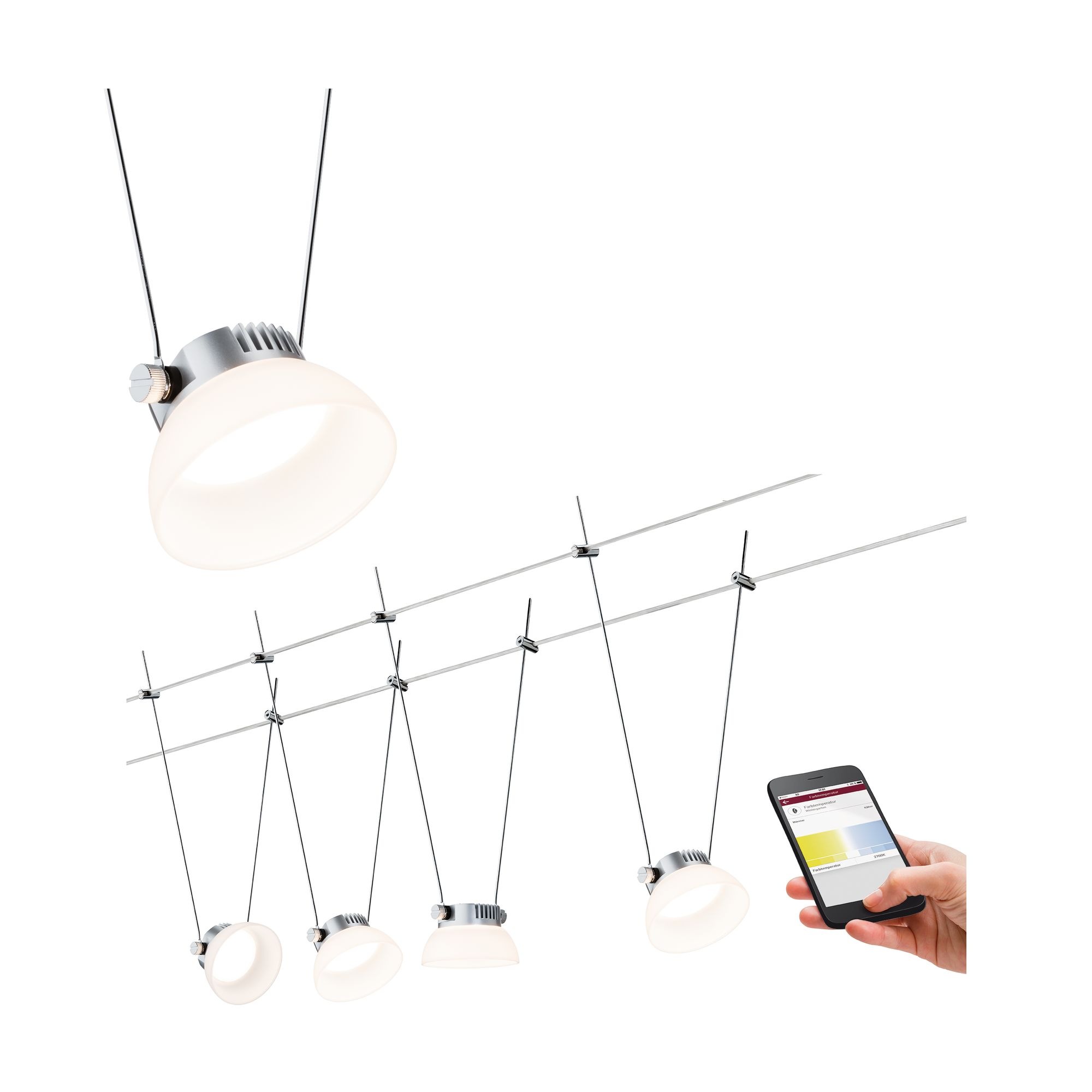 Paulmann LED Deckenleuchte Smart Home Seilsystem Set IceLED 4x4W DC Chrom matt mit Weißlichtsteuerung, 1 St., Tageslichtweiß