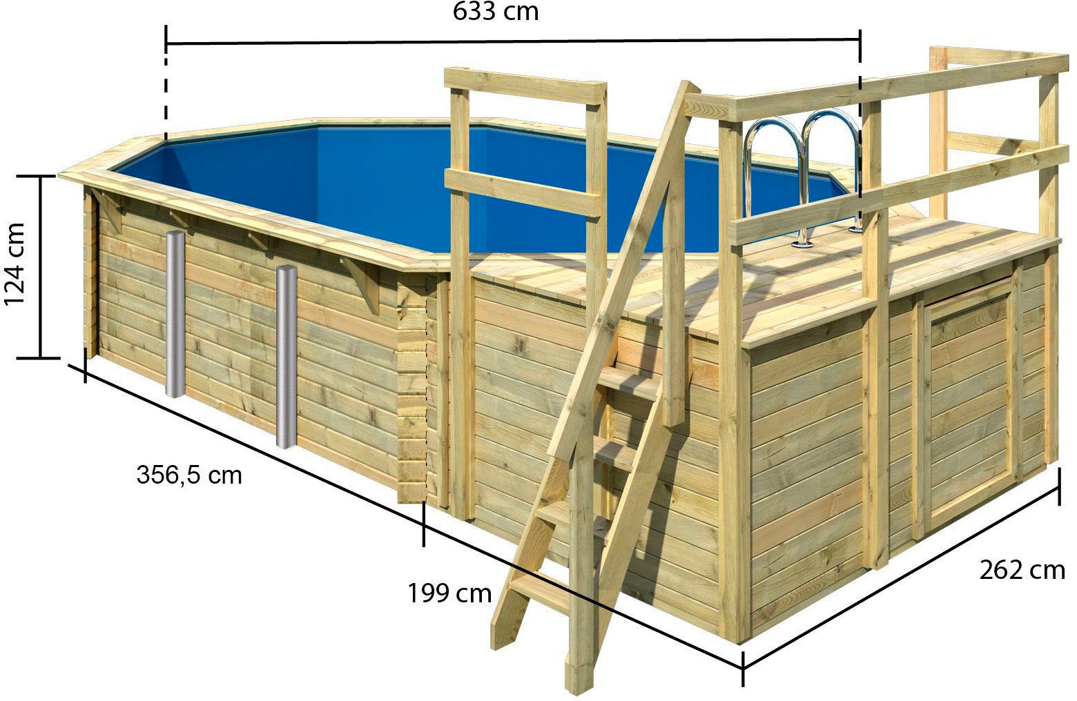 Karibu Achteckpool »Palma C«, (Set), BxLxH: 690x400x124cm, mit Sonnenterrasse