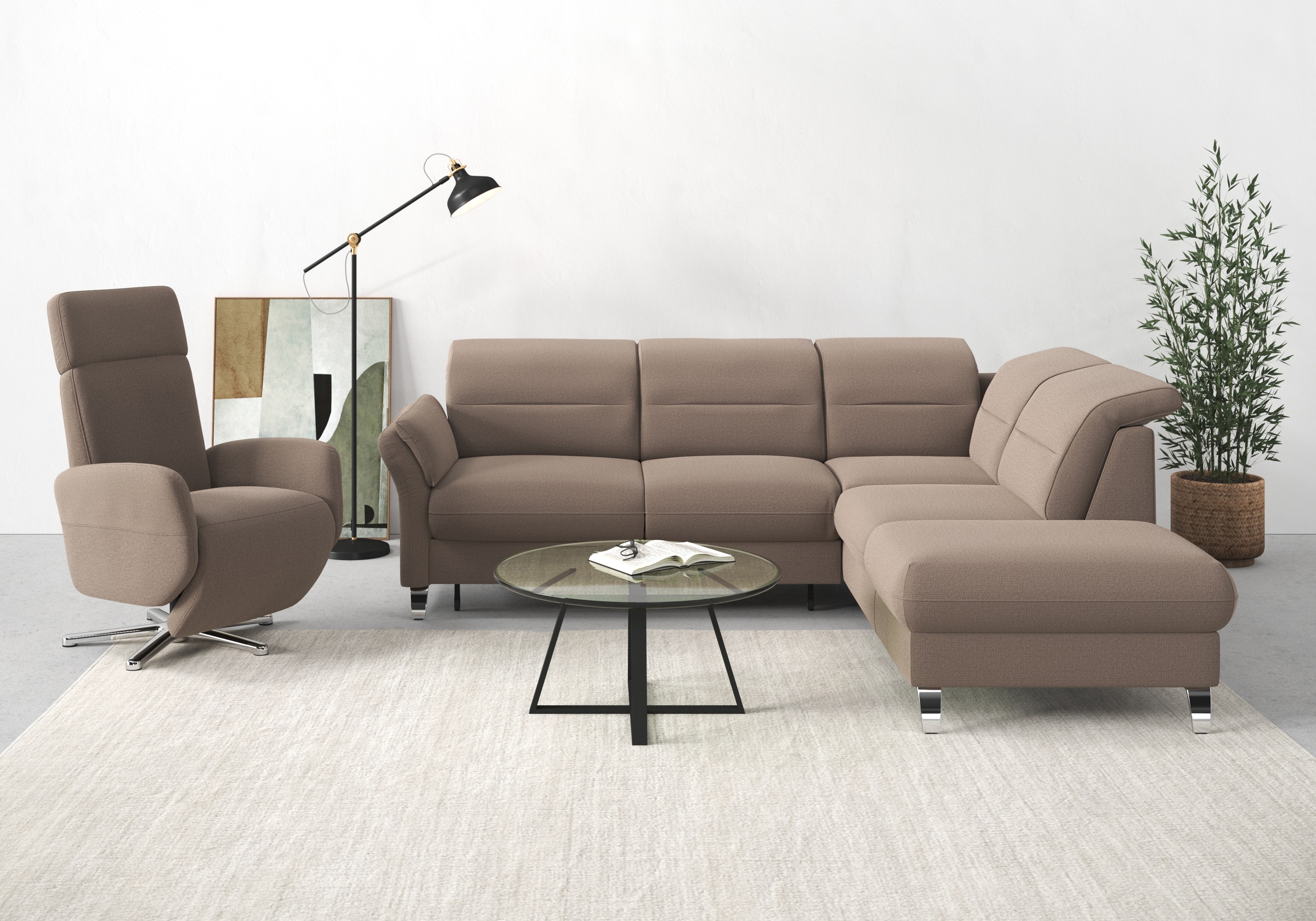 sit&more Ecksofa "Grenoble L-Form mit Federkern" wahlweise mit Schlaffunktion, Bettkasten, Arm- und Kopfteilverstellung